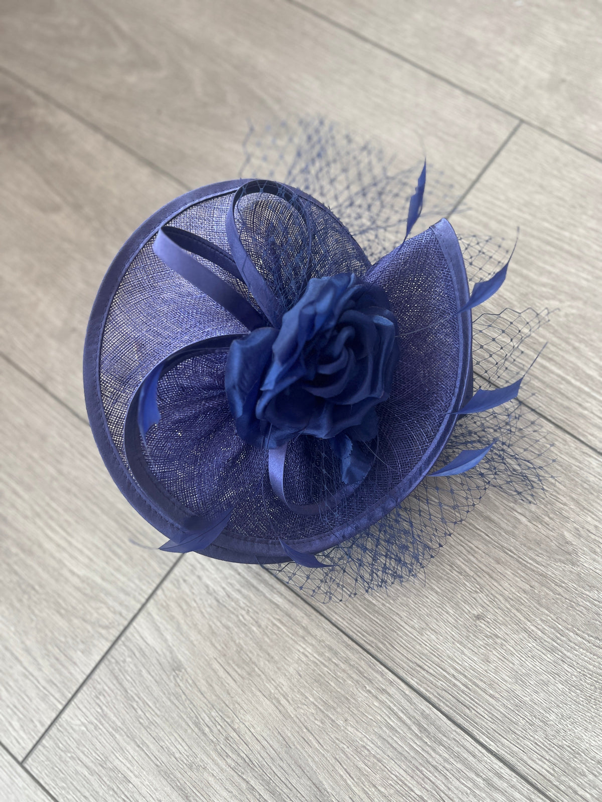 Twilight Disc Fascinator with Fabric Rose &amp; Netting-Fascinators Direct
