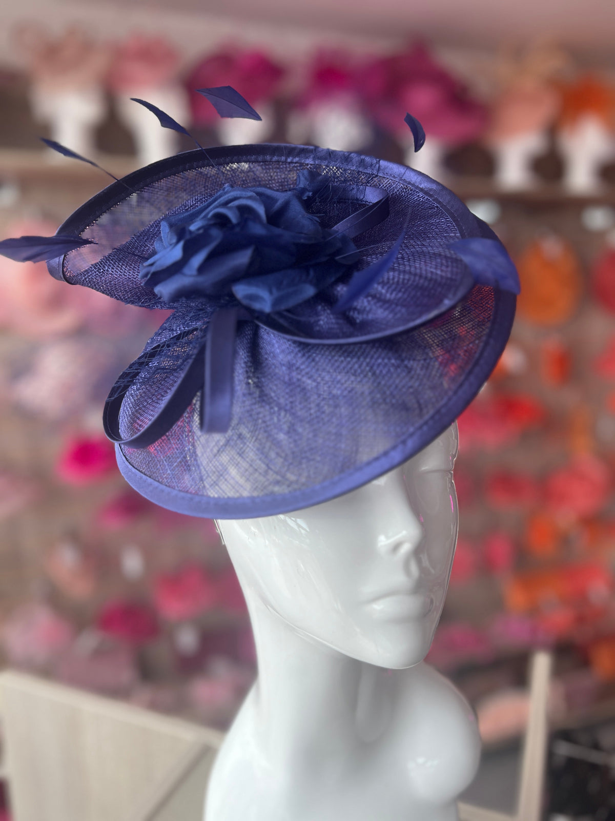 Twilight Disc Fascinator with Fabric Rose &amp; Netting-Fascinators Direct
