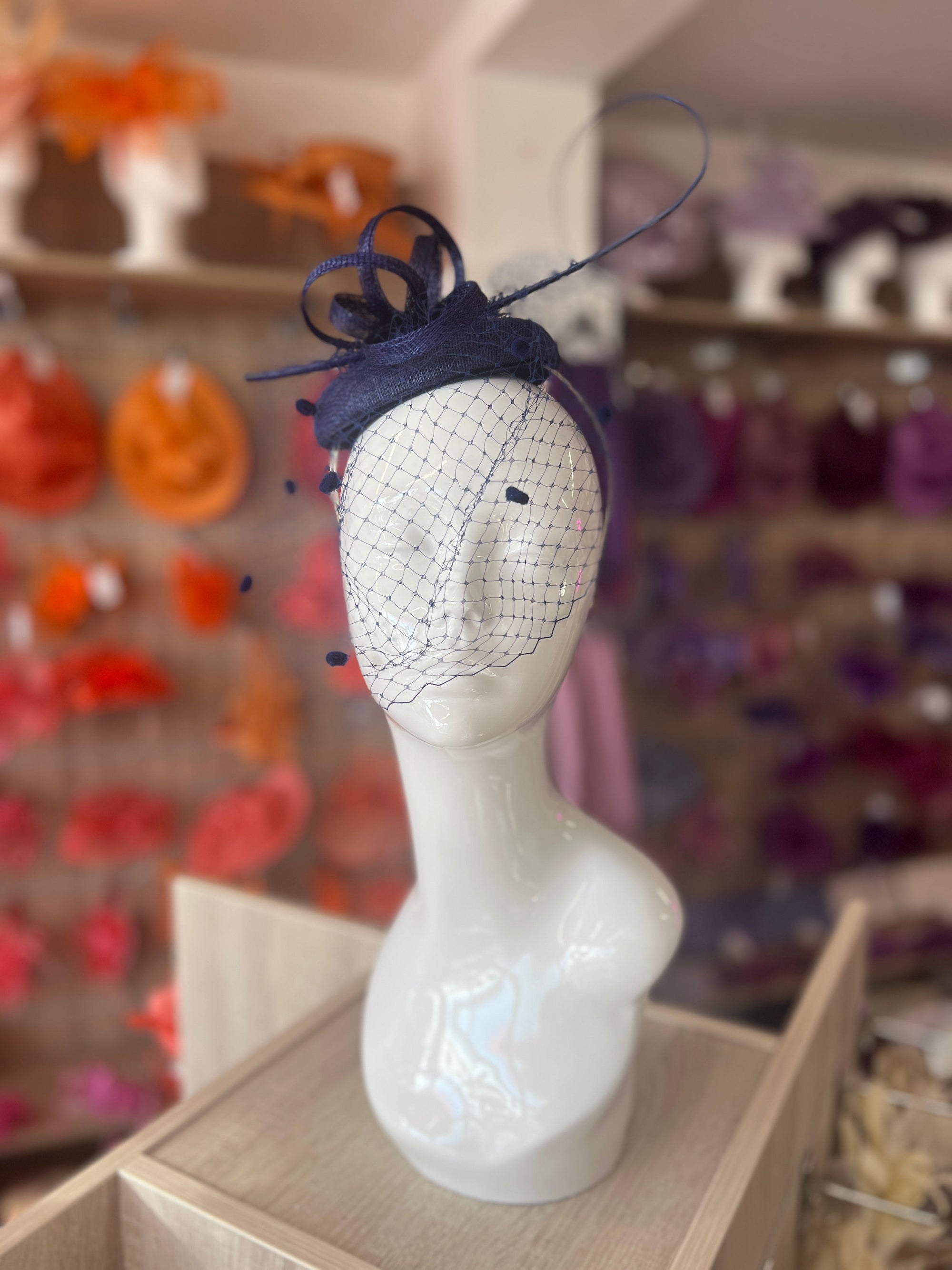 Twilight Pillbox Hat with Veil & Curled Quill-Fascinators Direct