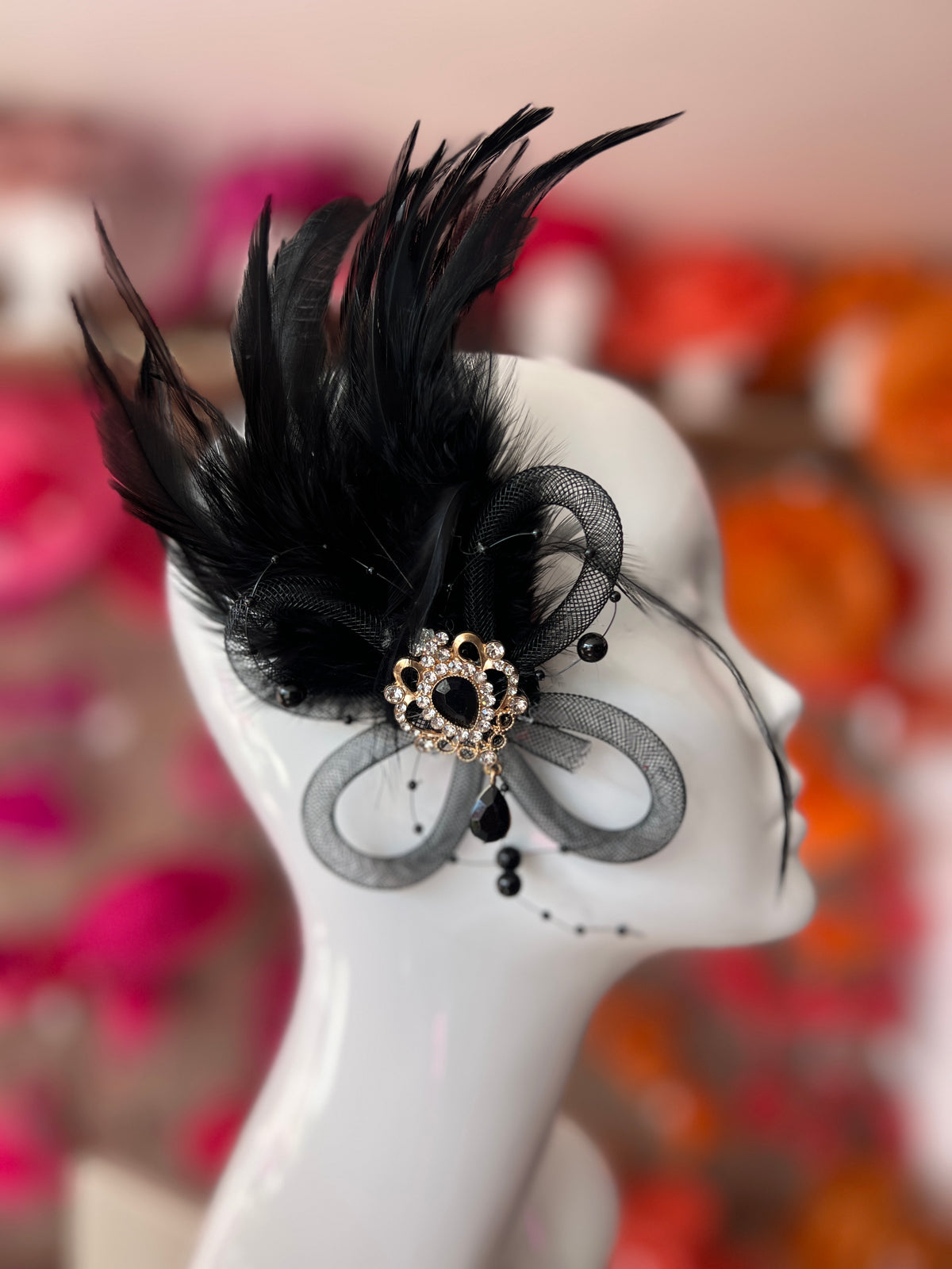 Vintage 1920s Flapper Hair Clip -Black-Fascinators Direct