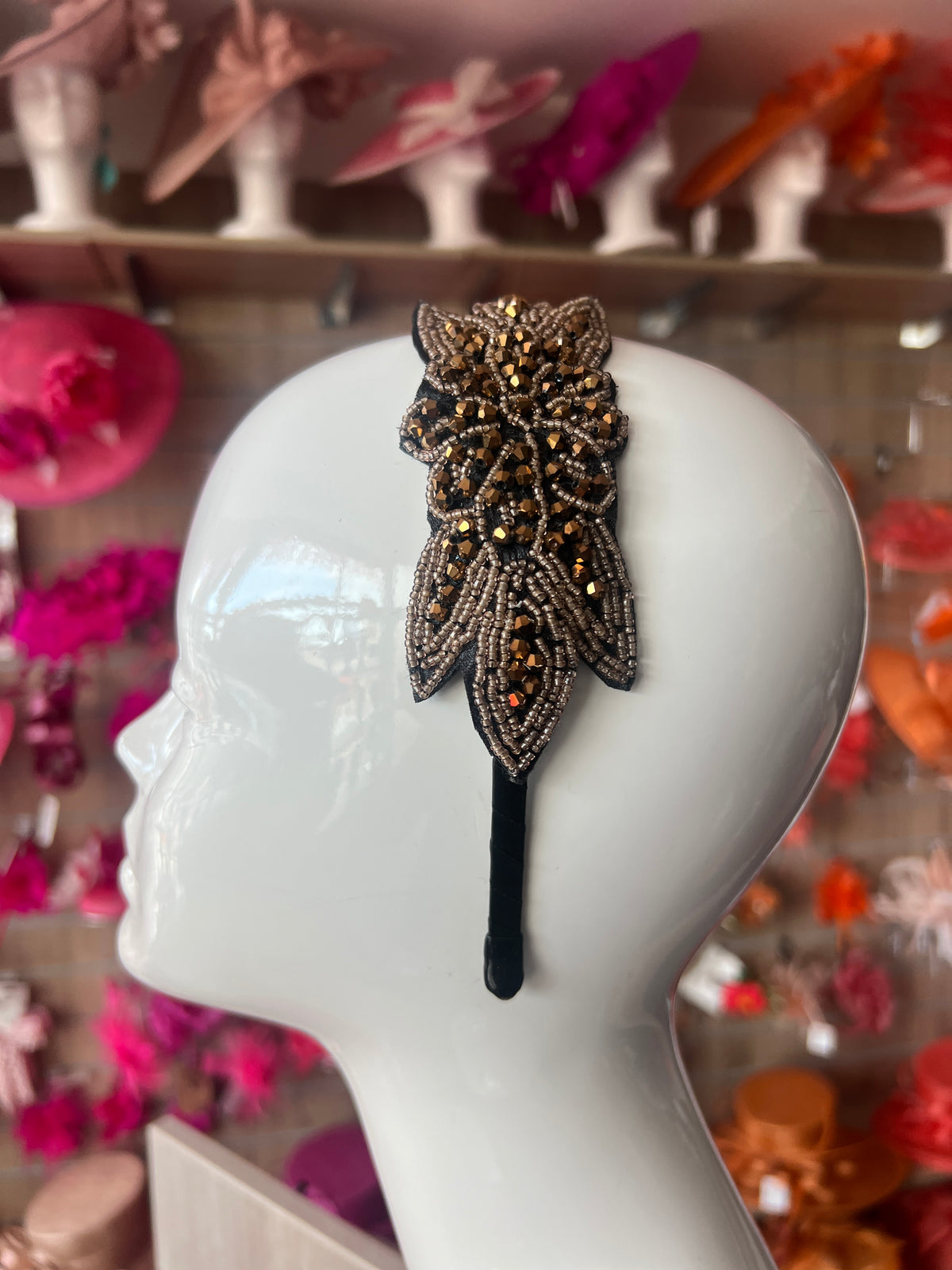 Vintage 1920's Gold Leaf Beaded Headband-Fascinators Direct