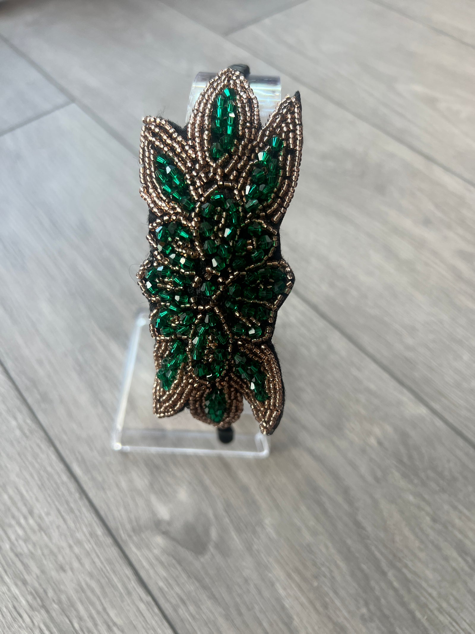 Vintage 1920's Green Leaf Beaded Headband-Fascinators Direct