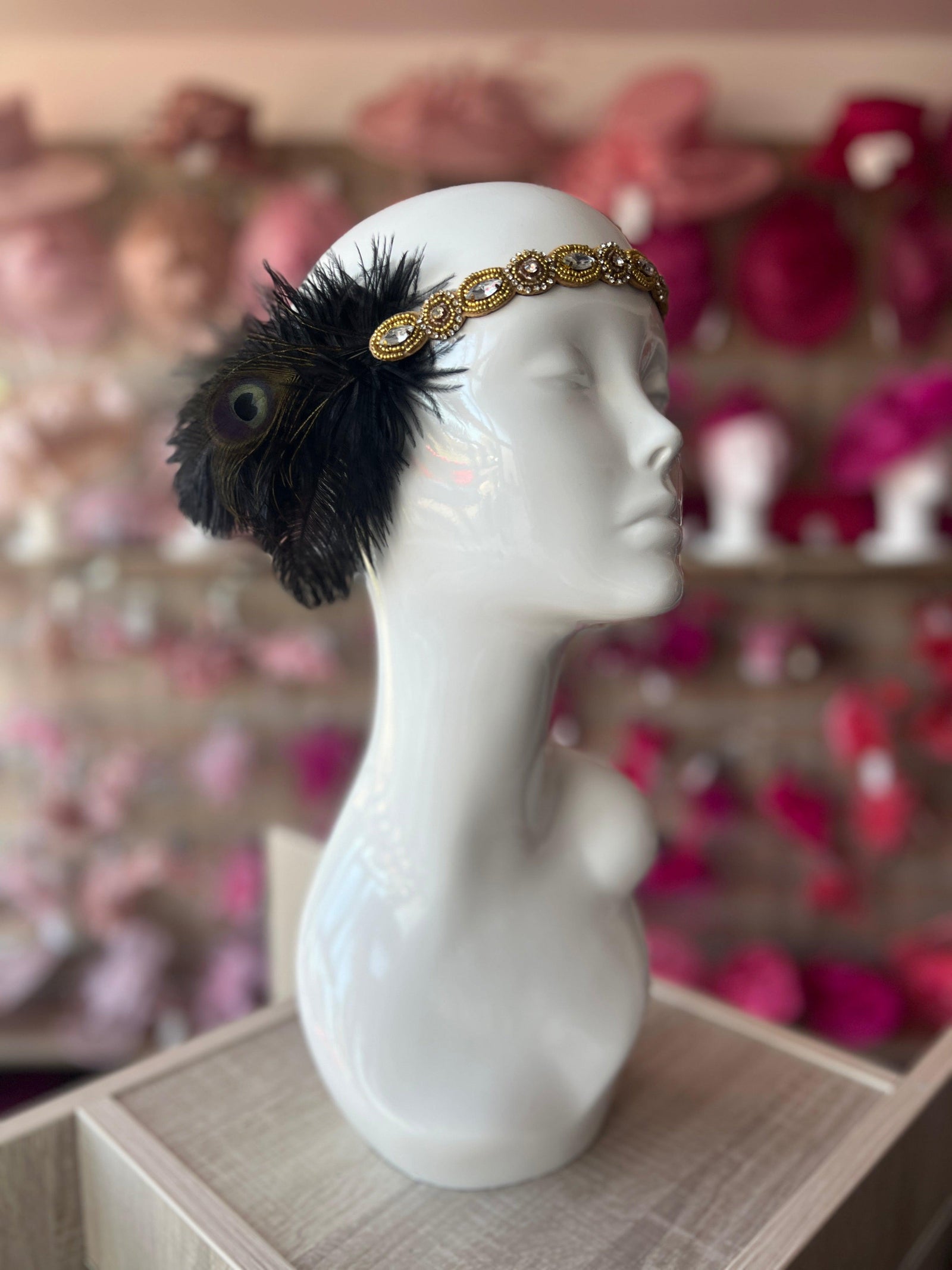 Vintage 1920s Headband Flapper Headpiece - Black & Gold-Fascinators Direct