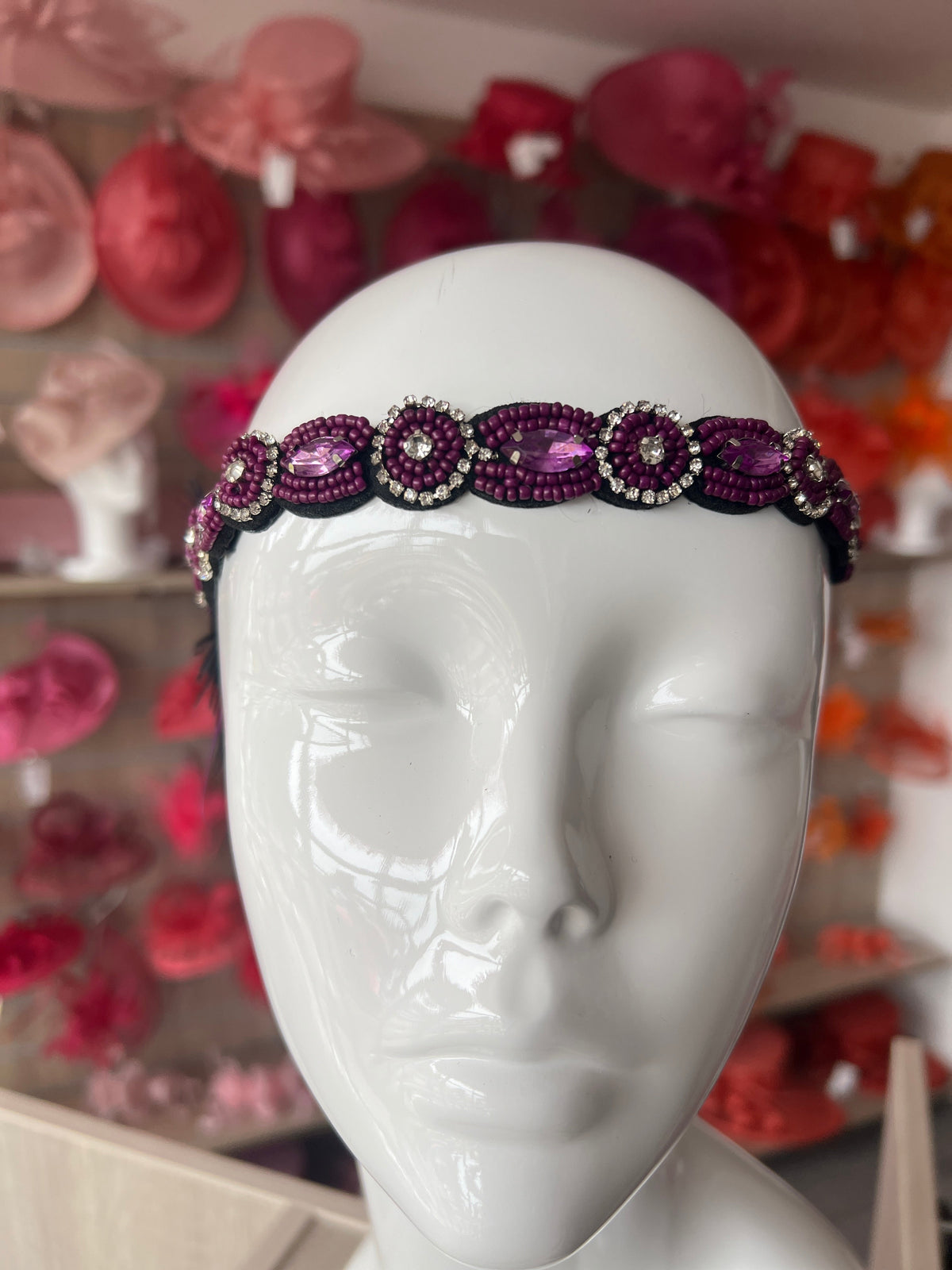 Vintage 1920s Headband Flapper Headpiece - Black &amp; Purple-Fascinators Direct