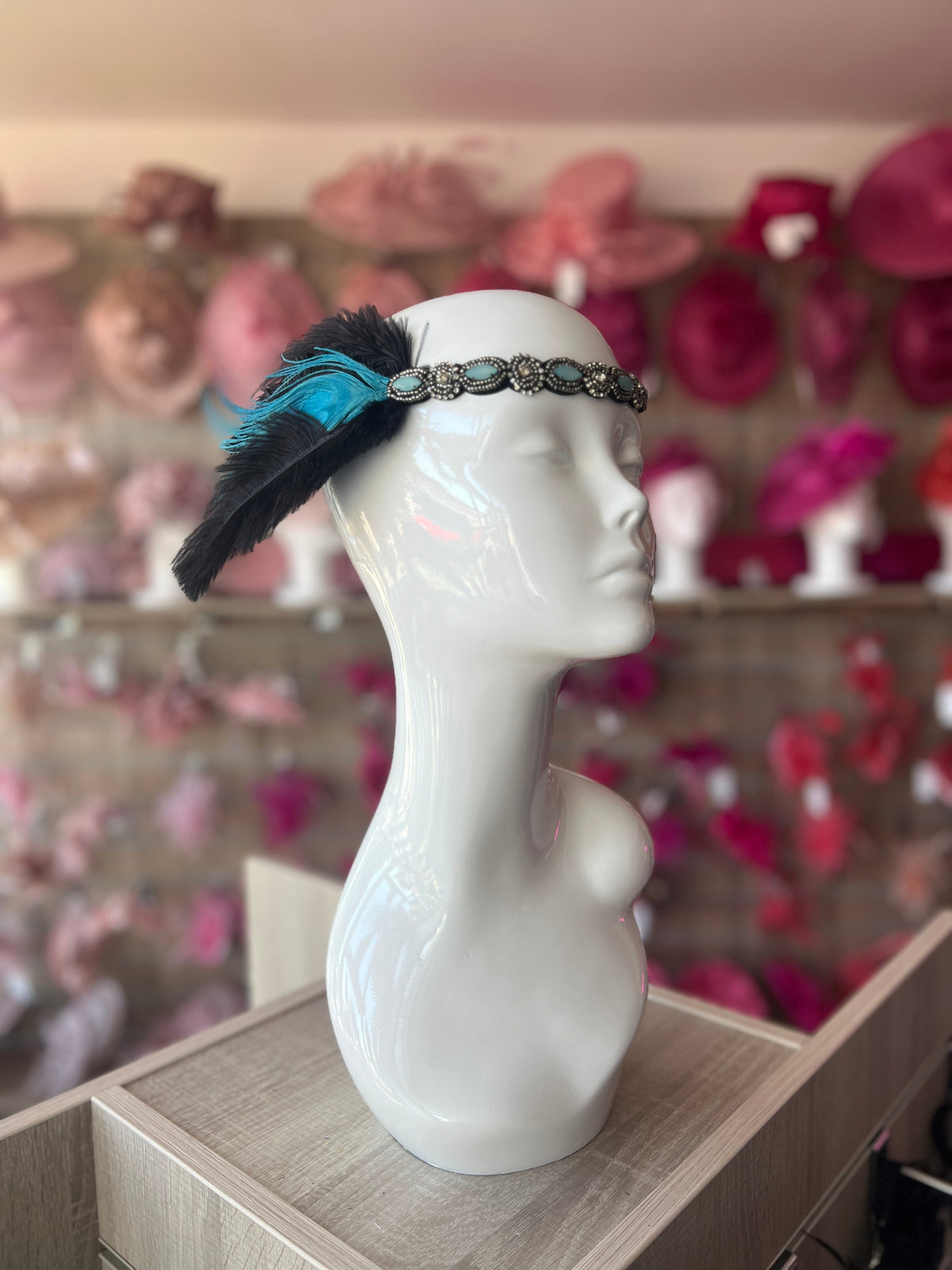 Vintage 1920s Headband Flapper Headpiece - Black &amp; Turquoise-Fascinators Direct