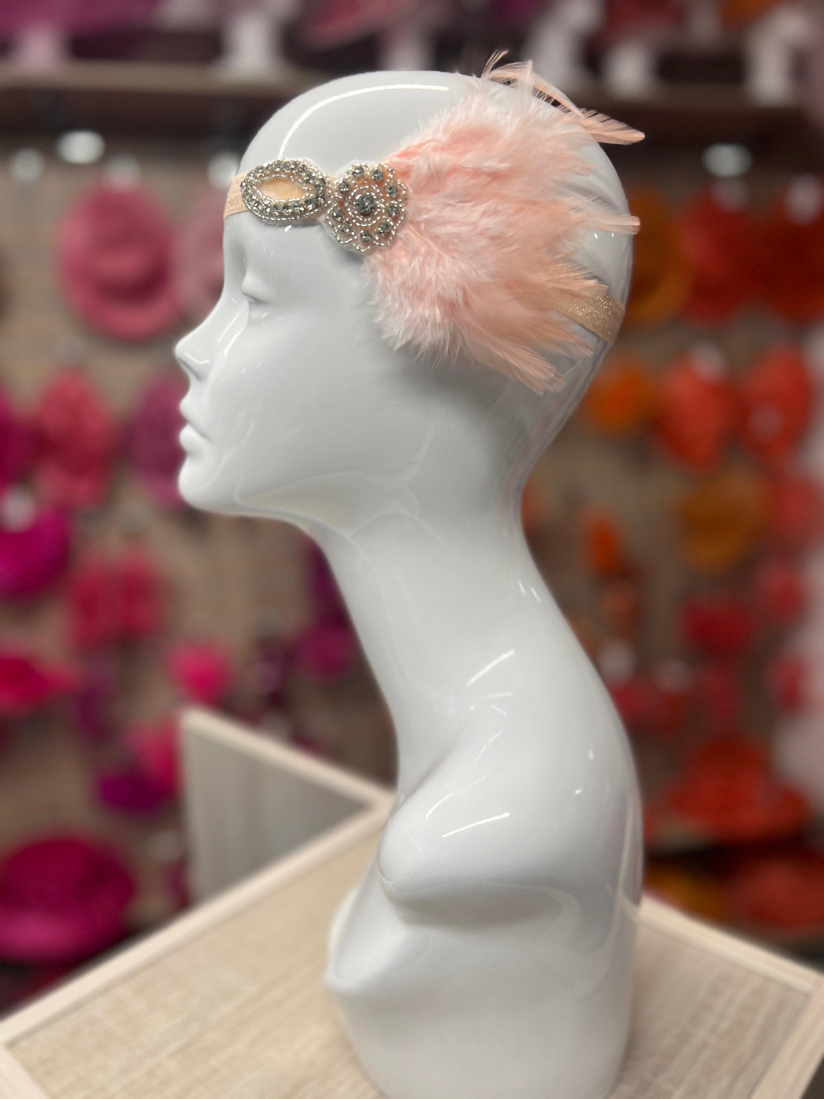 Vintage 1920s Headband Flapper Headpiece With Diamante Embellishment- Apricot-Fascinators Direct
