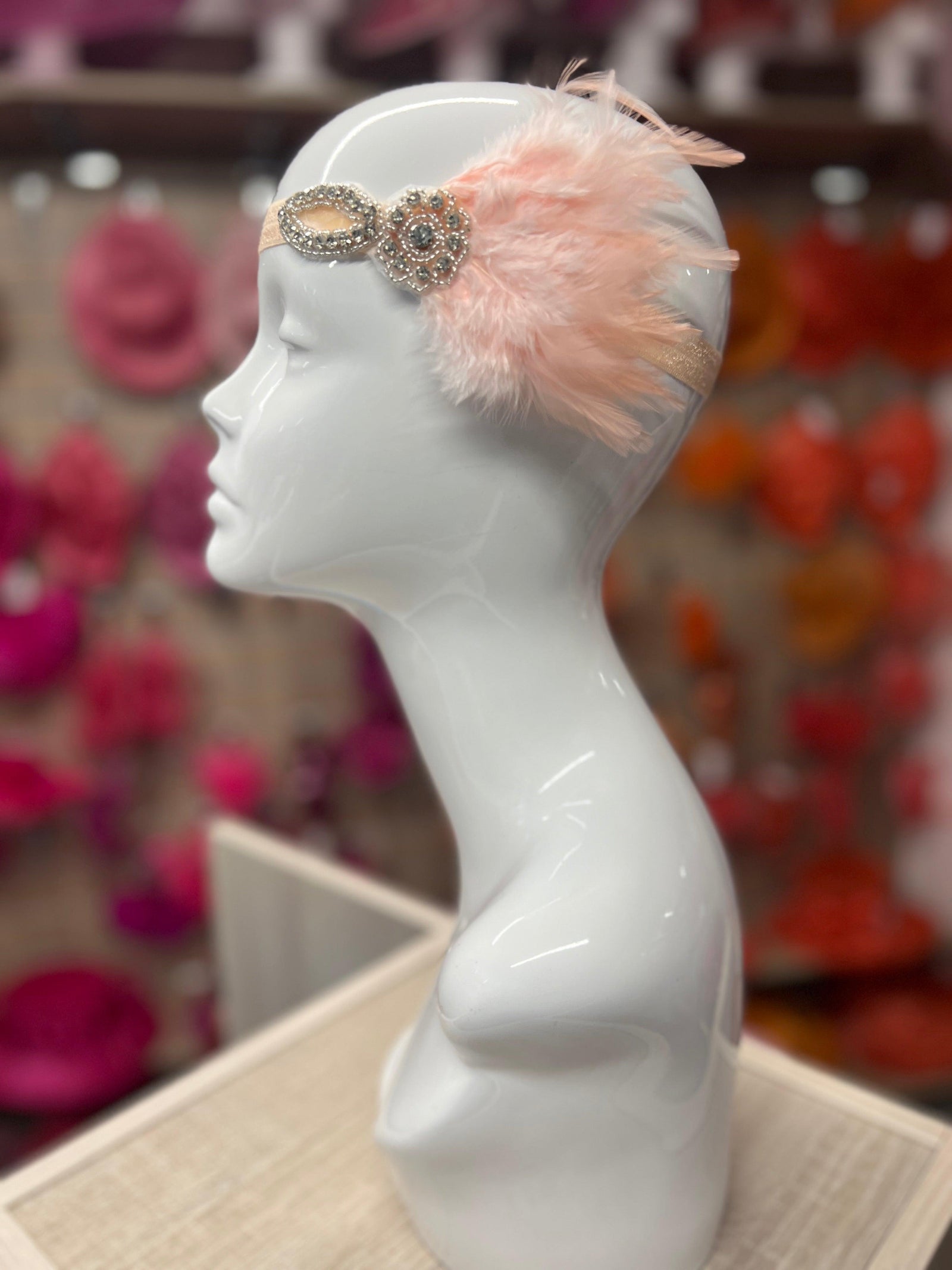 Vintage 1920s Headband Flapper Headpiece With Diamante Embellishment- Apricot-Fascinators Direct