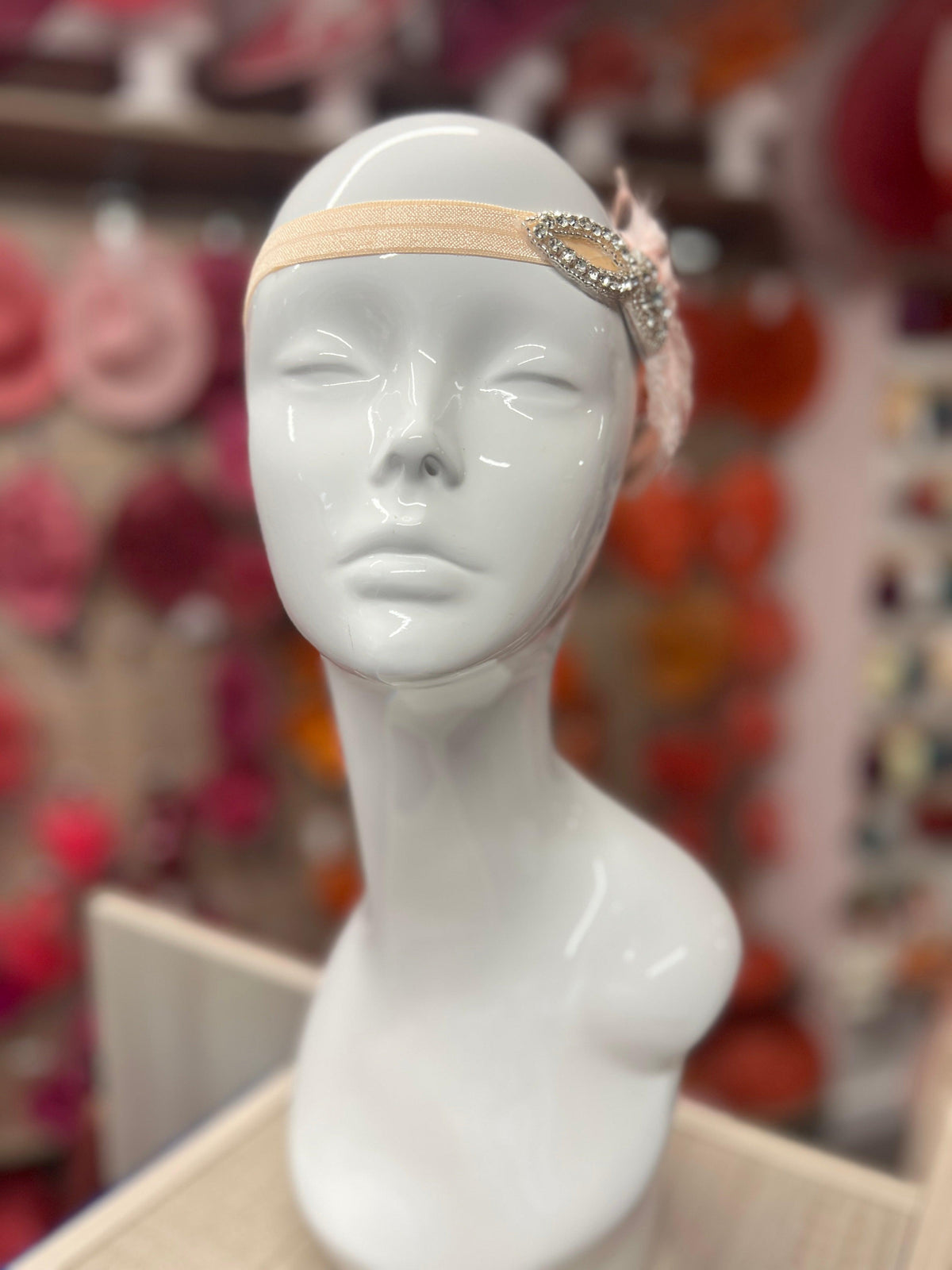 Vintage 1920s Headband Flapper Headpiece With Diamante Embellishment- Apricot-Fascinators Direct