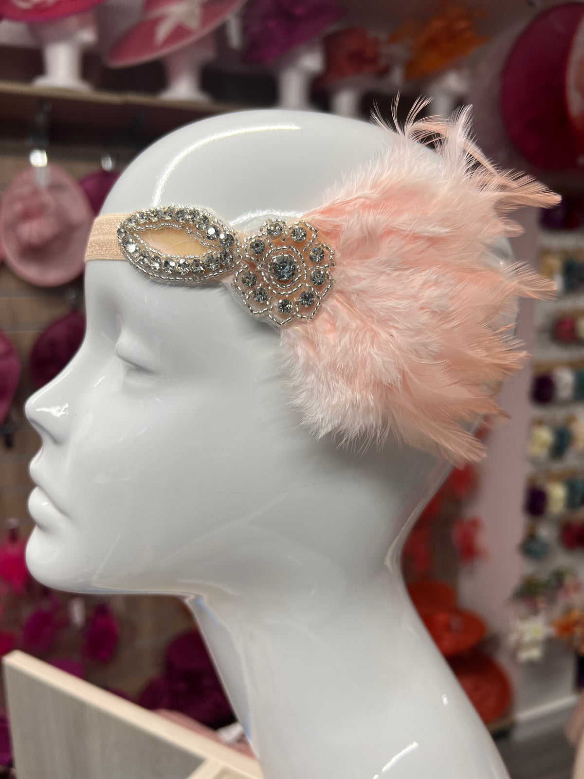 Vintage 1920s Headband Flapper Headpiece With Diamante Embellishment- Apricot-Fascinators Direct