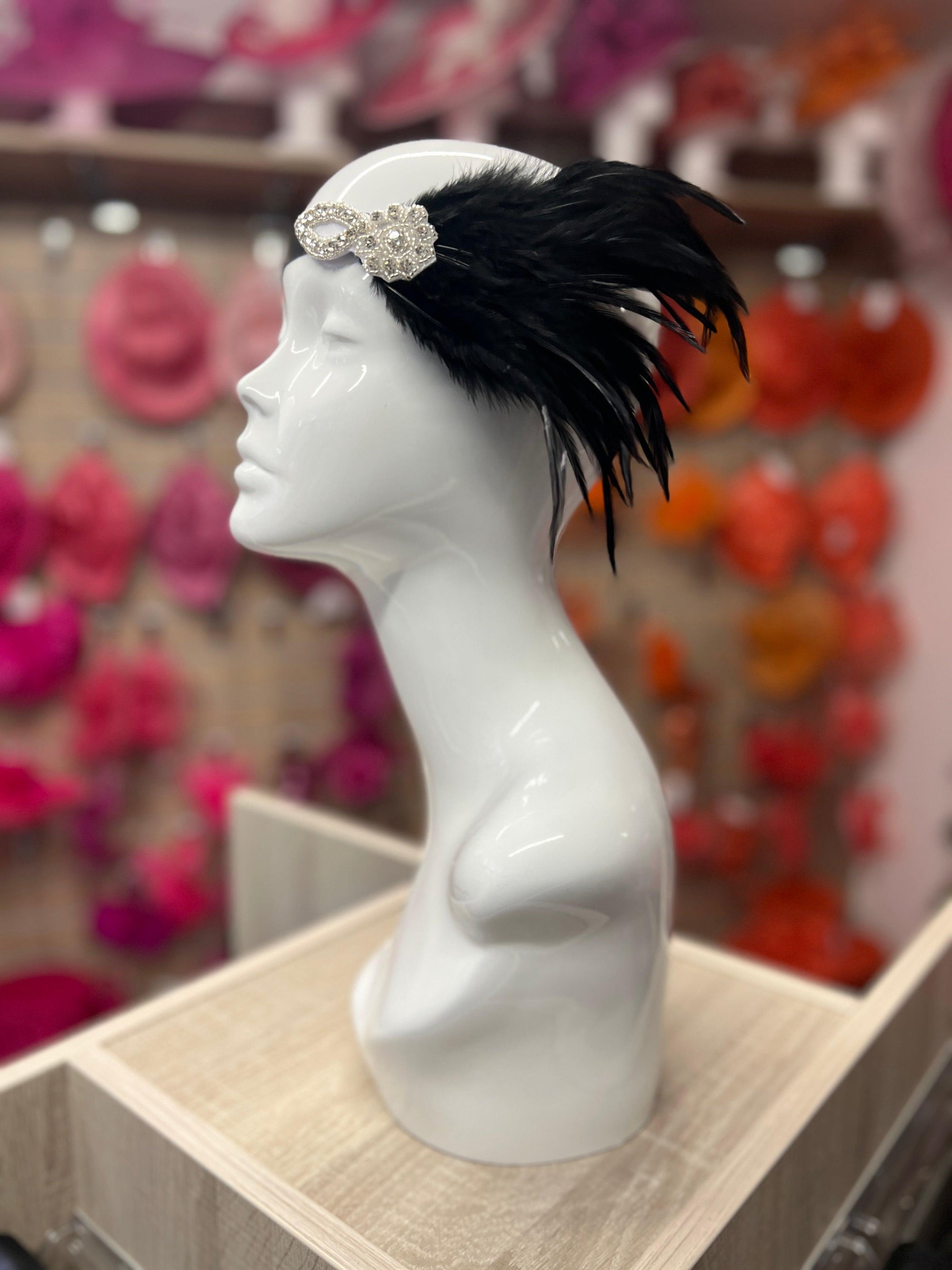 Vintage 1920s Headband Flapper Headpiece With Diamante Embellishment- Black-Fascinators Direct