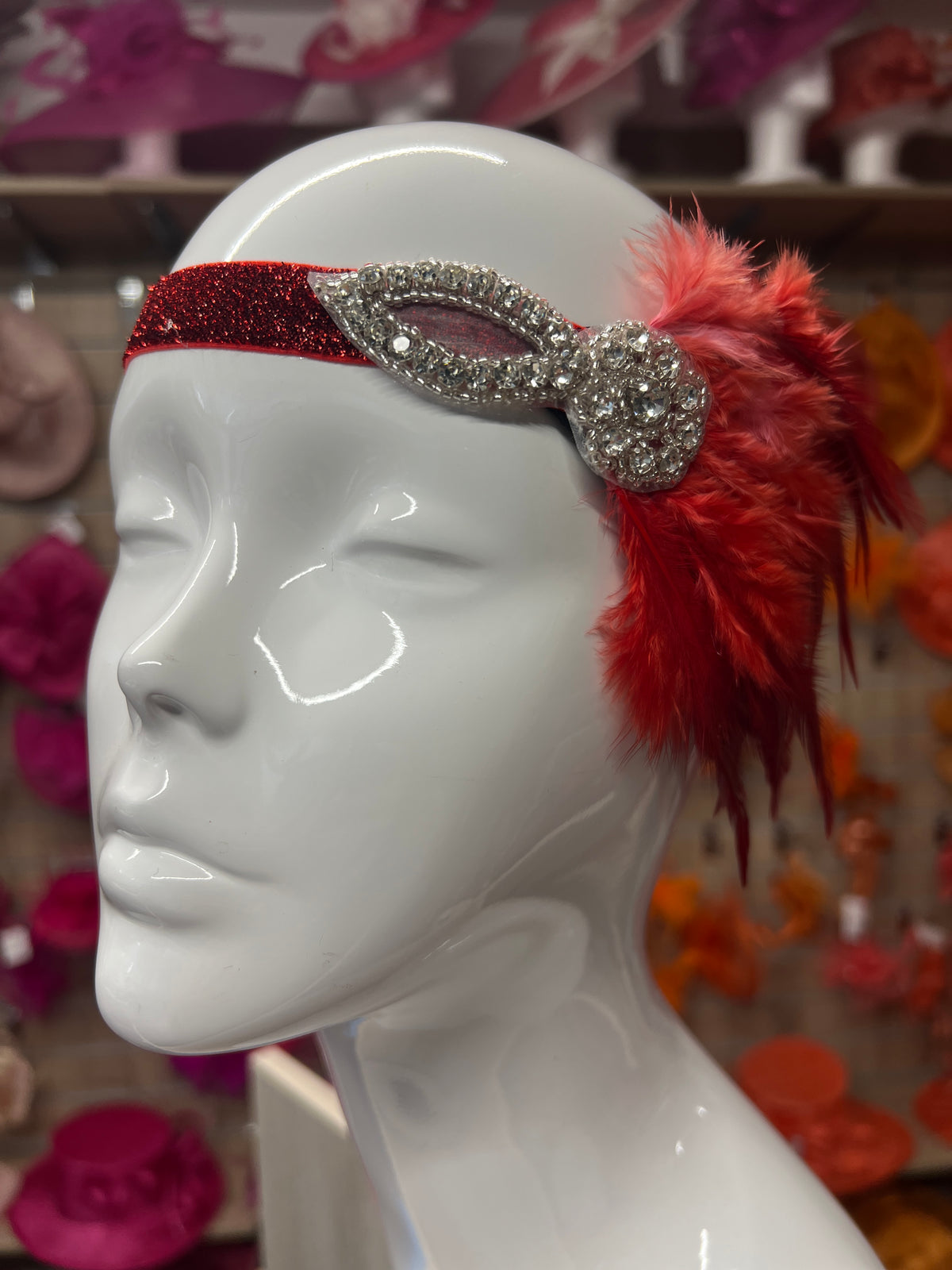 Vintage 1920s Headband Flapper Headpiece With Diamante Embellishment- Red-Fascinators Direct