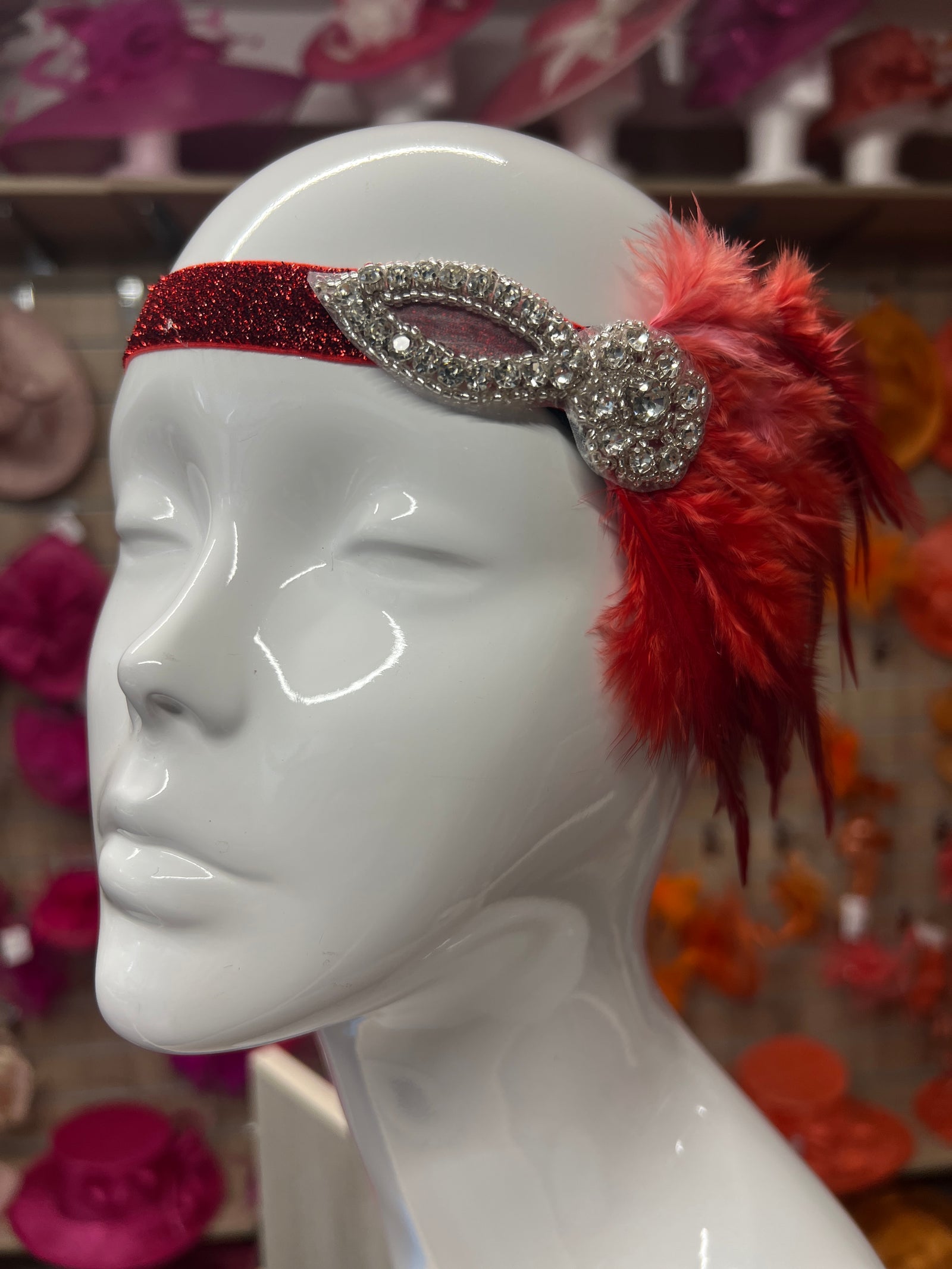 Vintage 1920s Headband Flapper Headpiece With Diamante Embellishment- Red-Fascinators Direct