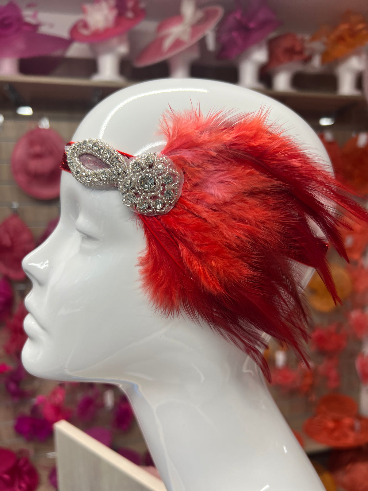 Vintage 1920s Headband Flapper Headpiece With Diamante Embellishment- Red-Fascinators Direct