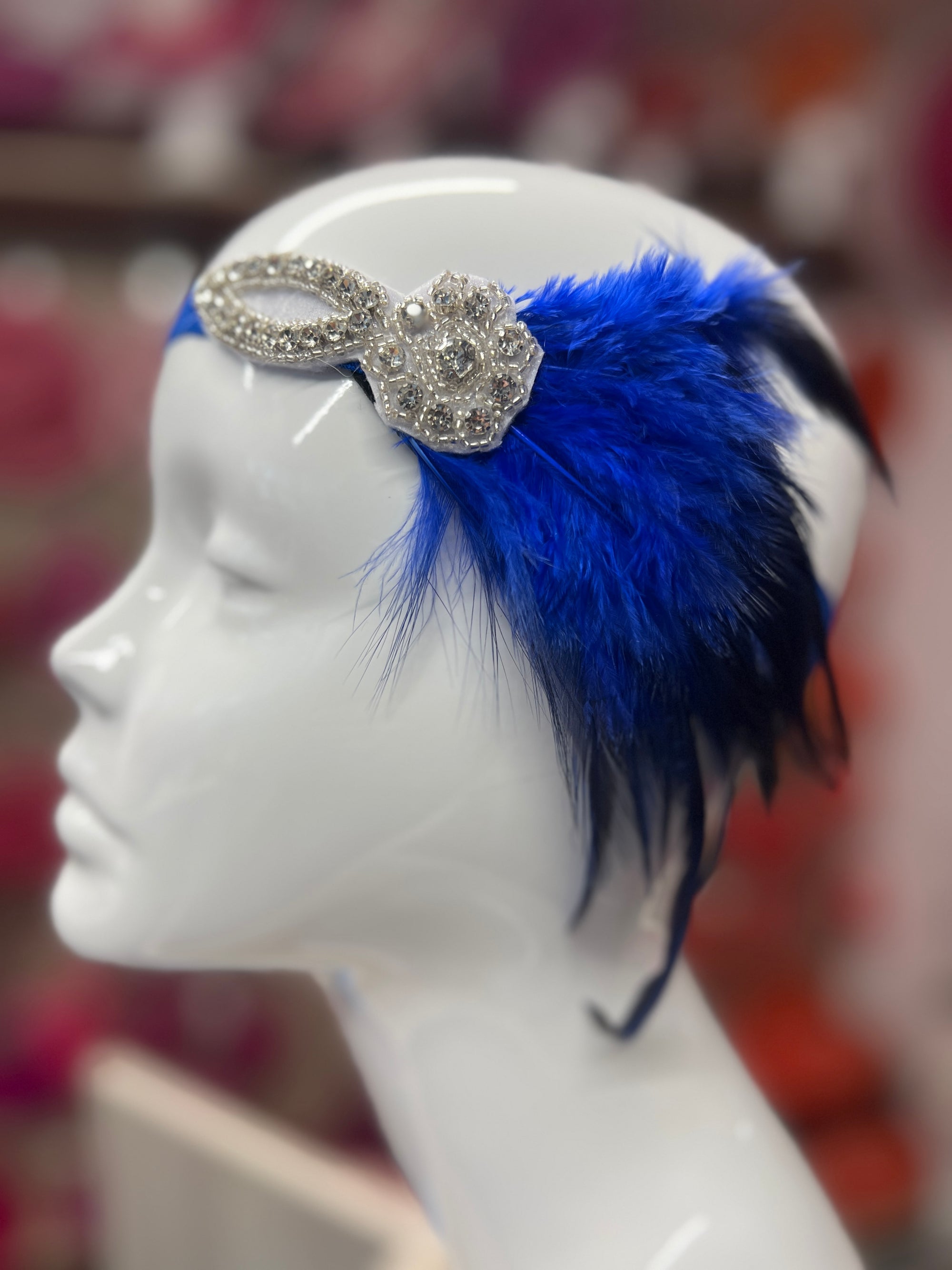 Vintage 1920s Headband Flapper Headpiece With Diamante Embellishment- Royal Blue-Fascinators Direct
