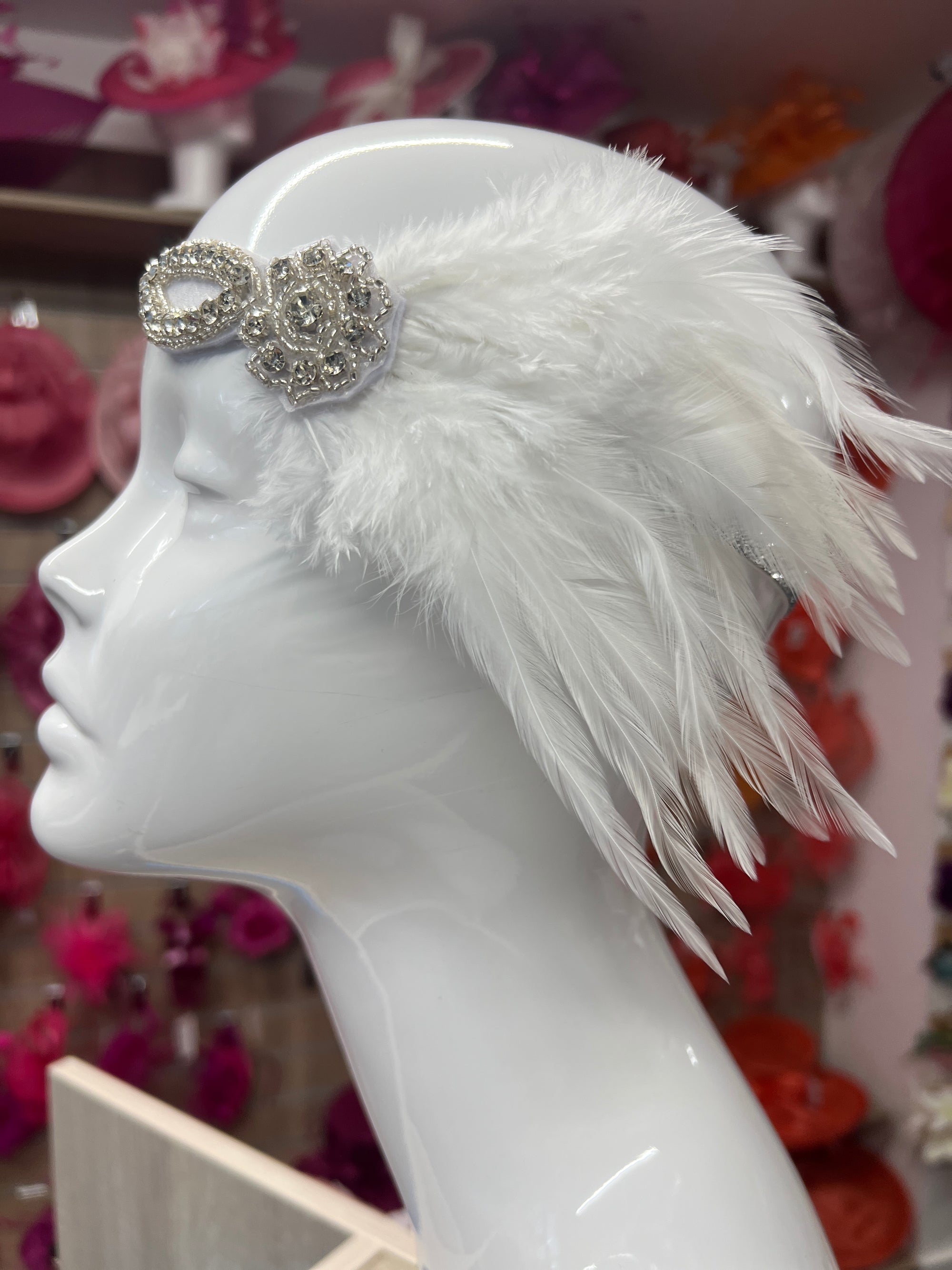 Vintage 1920s Headband Flapper Headpiece With Diamante Embellishment- White-Fascinators Direct