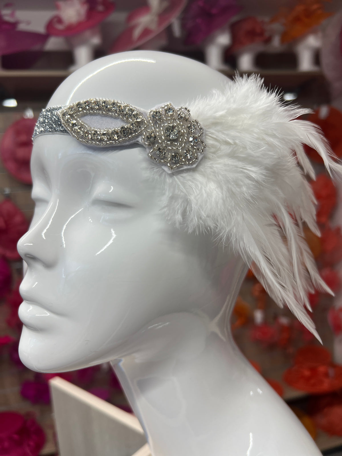 Vintage 1920s Headband Flapper Headpiece With Diamante Embellishment- White-Fascinators Direct