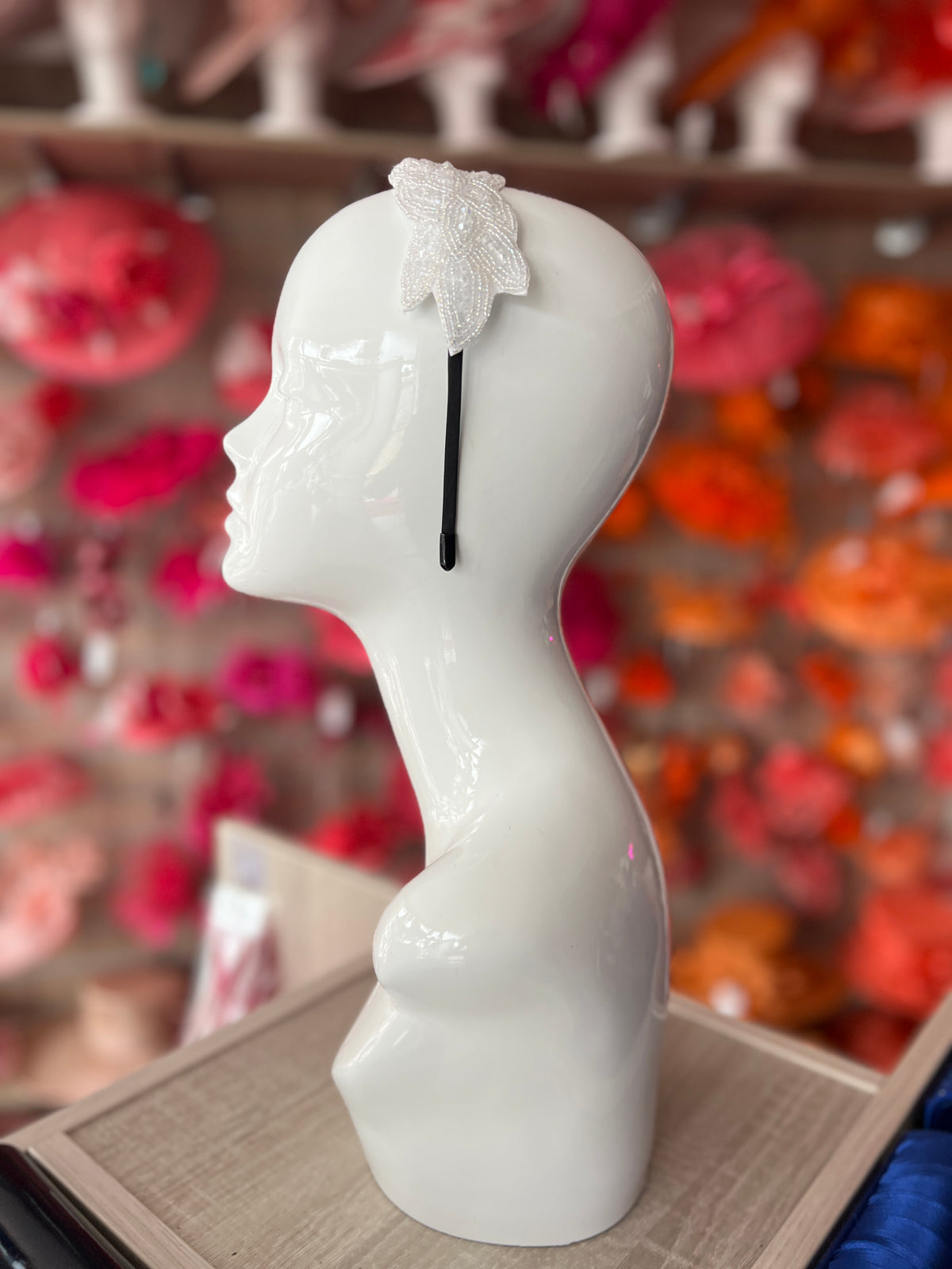 Vintage 1920's Leaf Beaded Headband - White-Fascinators Direct