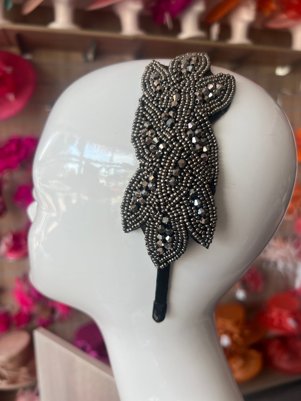 Vintage 1920's Silver Leaf Beaded Headband-Fascinators Direct