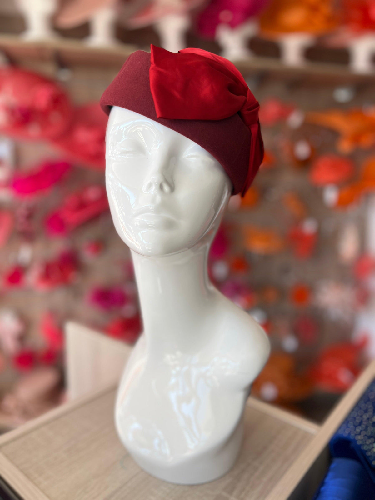 Vintage Burgundy Felt Pillbox Hat Fascinator With Satin Bow-Fascinators Direct