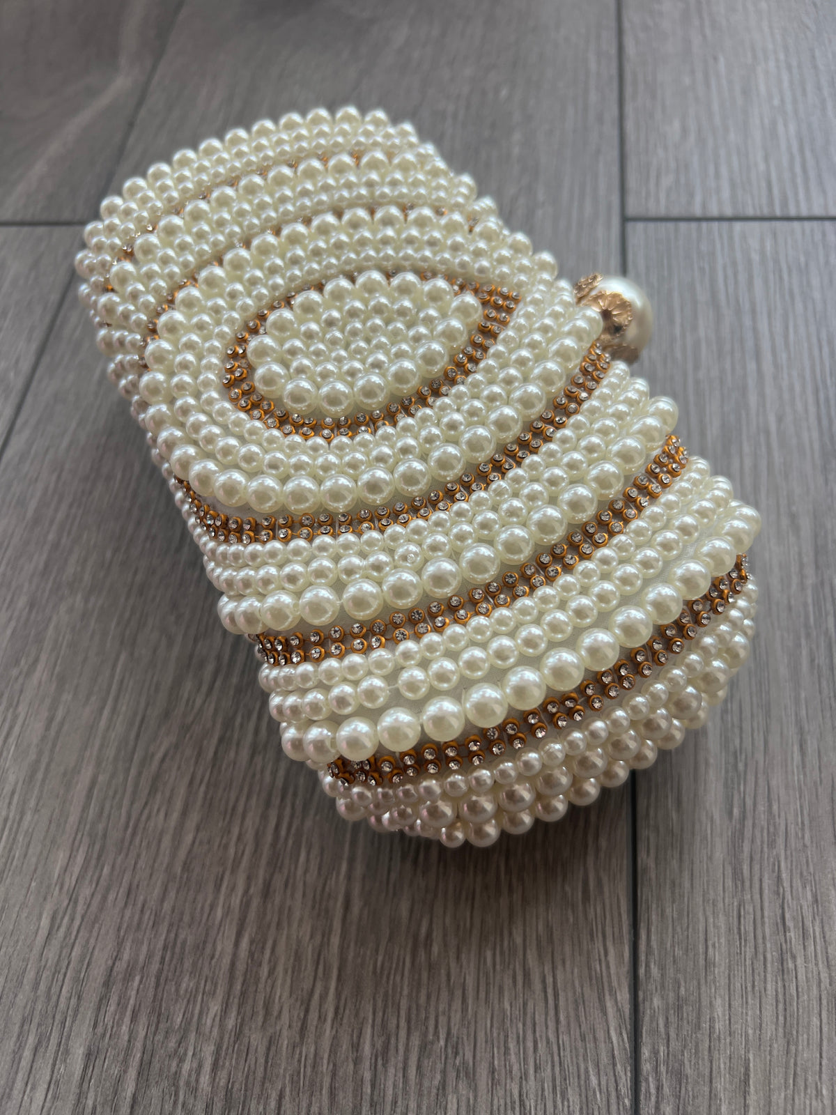 Vintage Deco Pearl Beaded Diamante Clutch Bag - Cream-Fascinators Direct