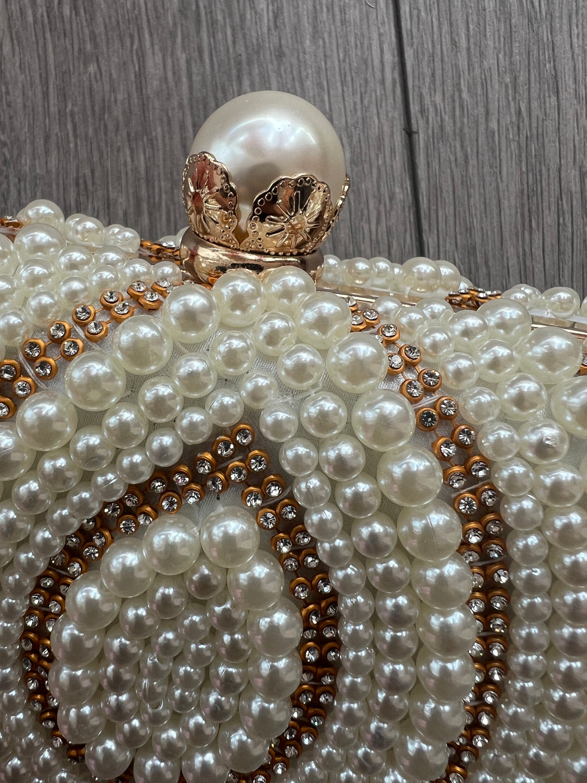 Vintage Deco Pearl Beaded Diamante Clutch Bag - Cream-Fascinators Direct