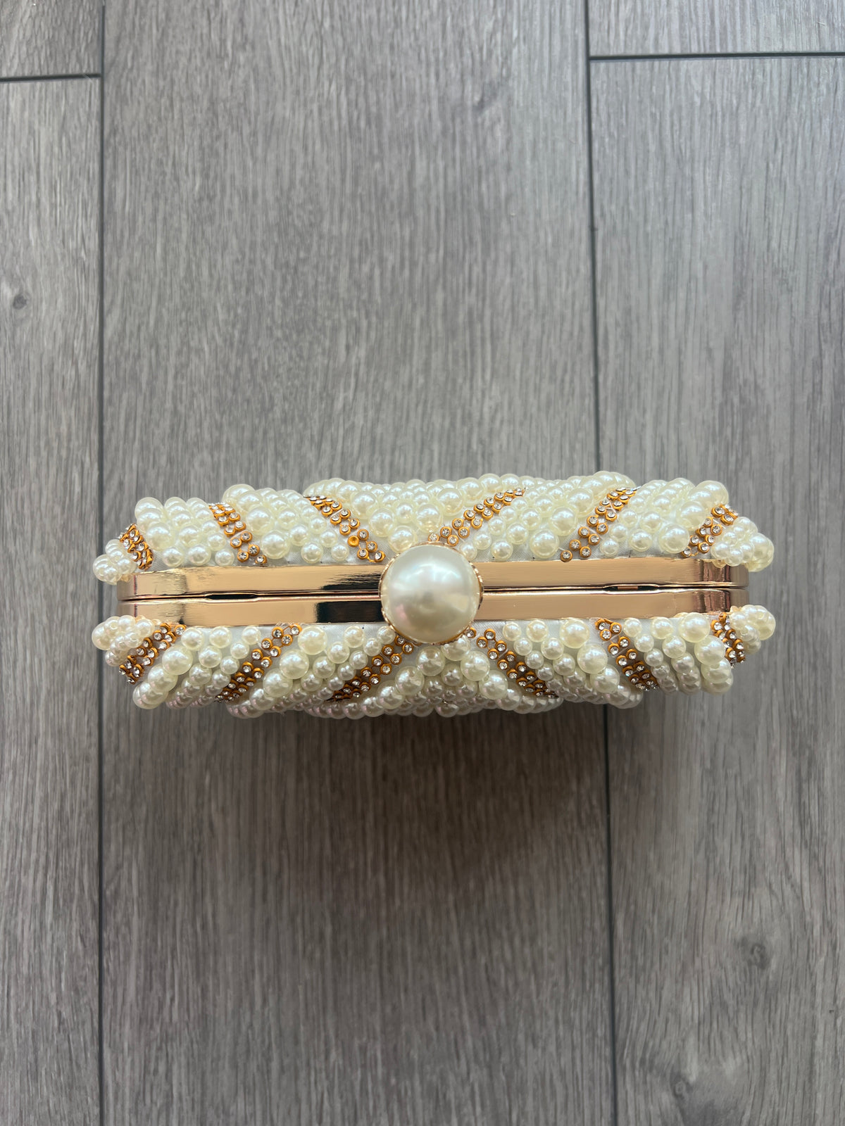 Vintage Deco Pearl Beaded Diamante Clutch Bag - Cream-Fascinators Direct