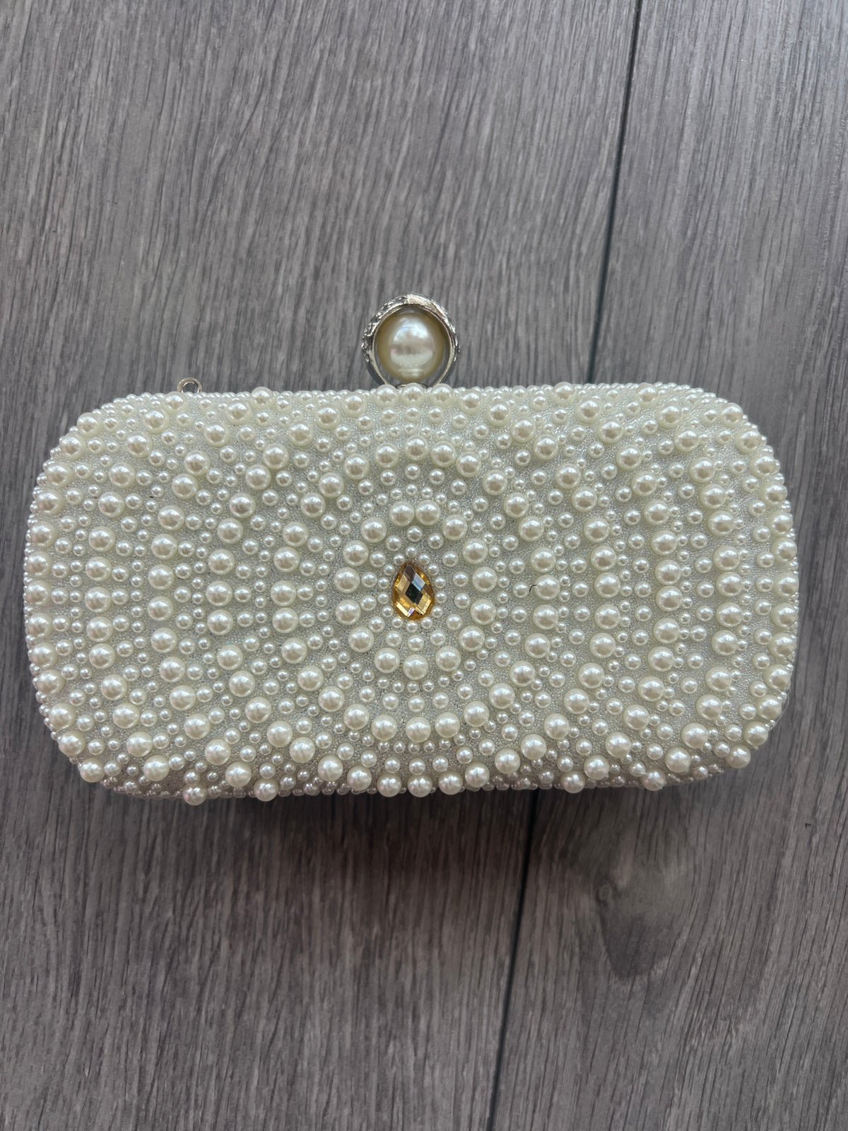 Vintage Deco Pearl Beaded Diamante Clutch Bag - Ivory-Fascinators Direct