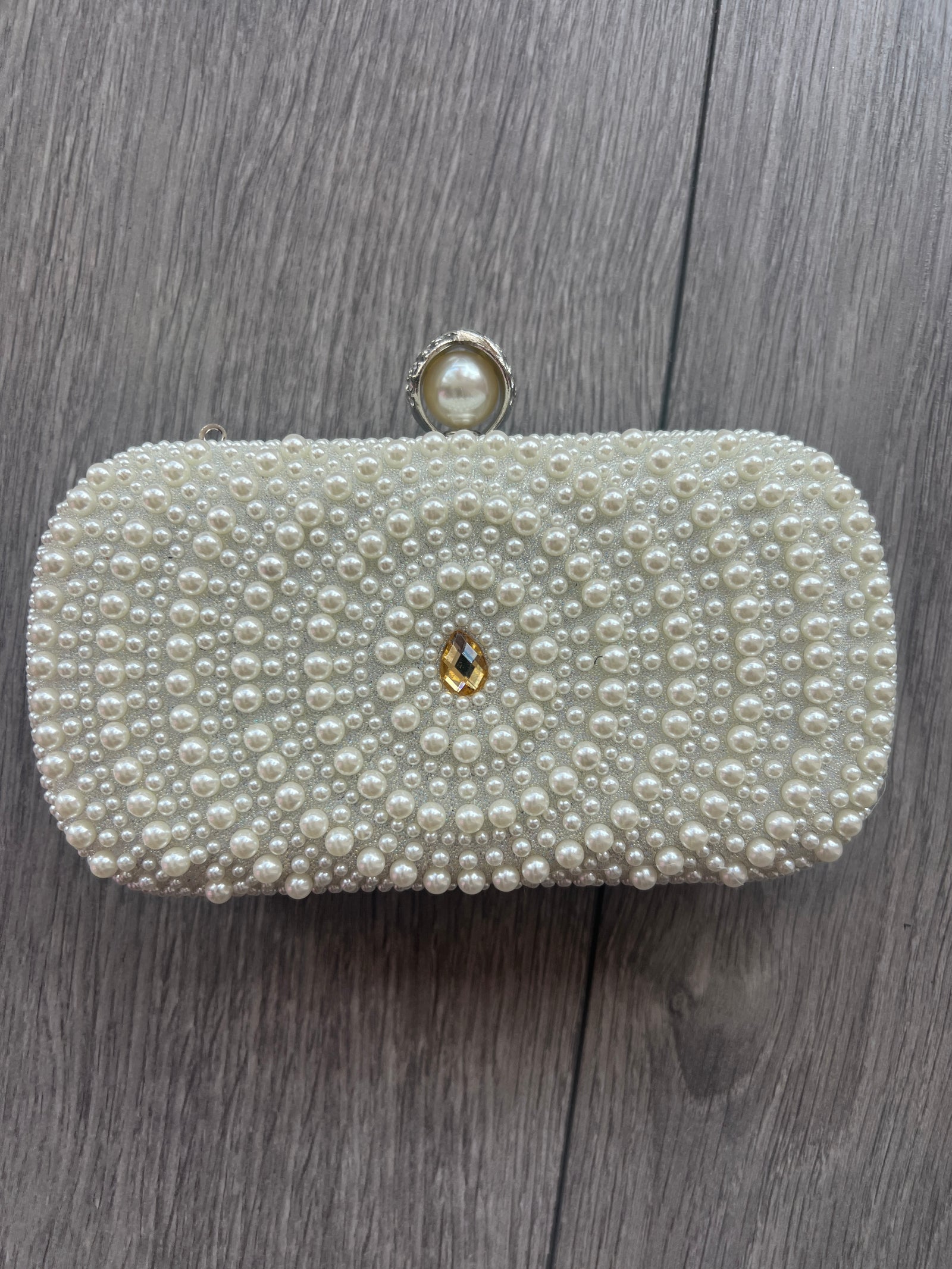 Vintage Deco Pearl Beaded Diamante Clutch Bag - Ivory-Fascinators Direct