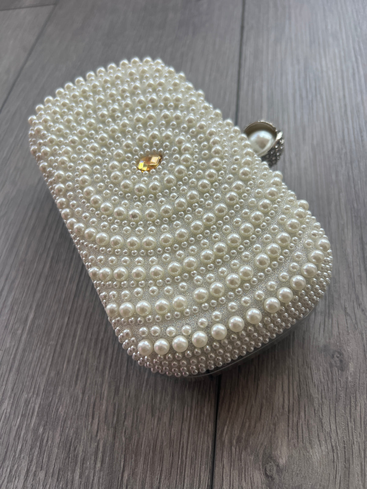 Vintage Deco Pearl Beaded Diamante Clutch Bag - Ivory-Fascinators Direct