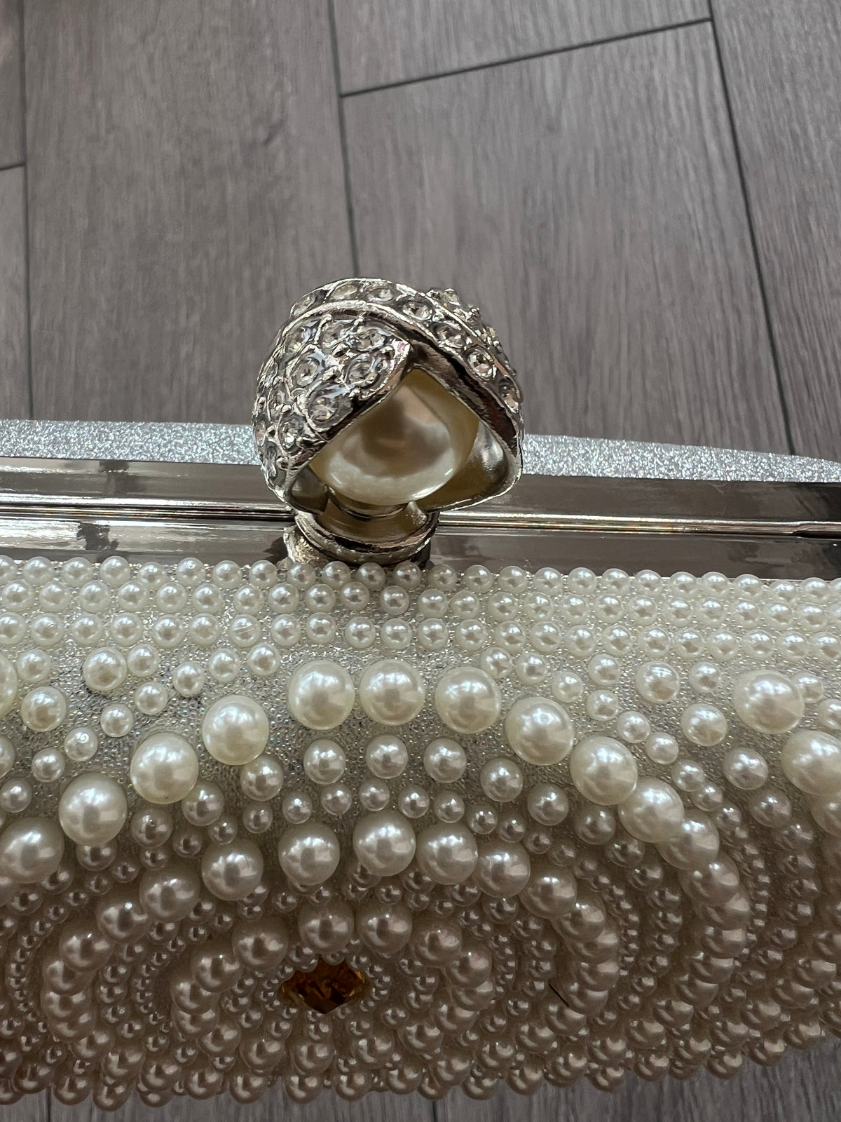 Vintage Deco Pearl Beaded Diamante Clutch Bag - Ivory-Fascinators Direct