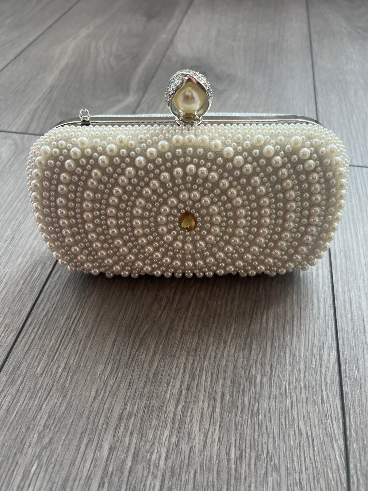 Vintage Deco Pearl Beaded Diamante Clutch Bag - Ivory-Fascinators Direct