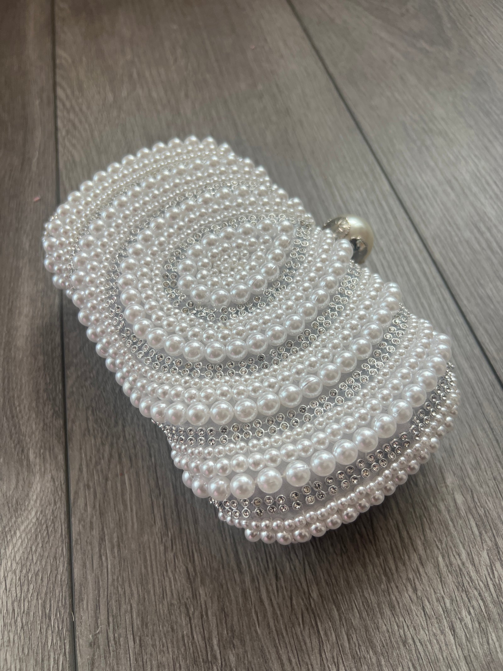 Vintage Deco Pearl Beaded Diamante Clutch Bag - White-Fascinators Direct