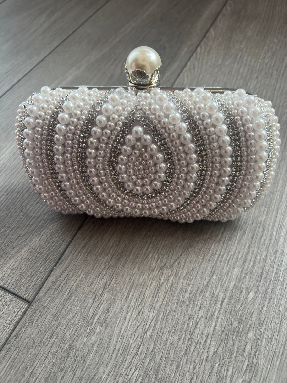 Vintage Deco Pearl Beaded Diamante Clutch Bag - White-Fascinators Direct