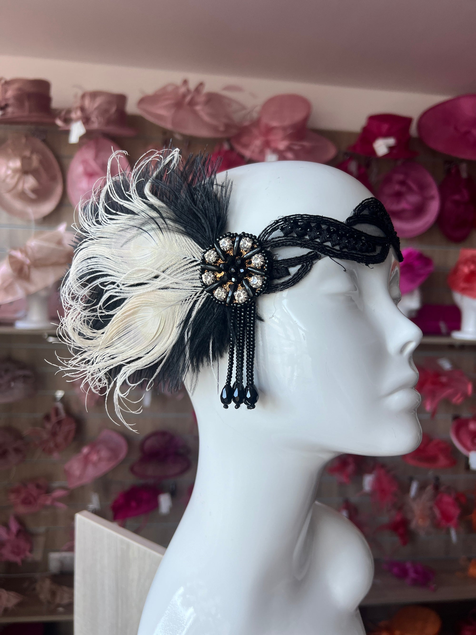 Vintage Flapper Headpiece 1920s Headband - Black & White-Fascinators Direct