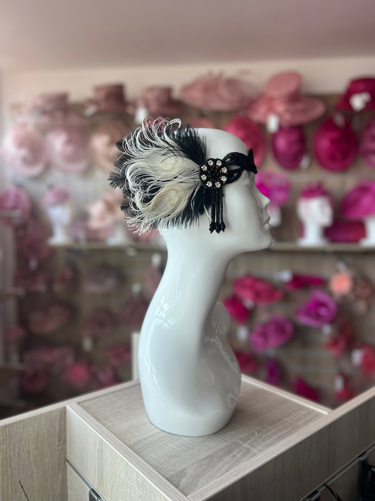 Vintage Flapper Headpiece 1920s Headband - Black &amp; White-Fascinators Direct