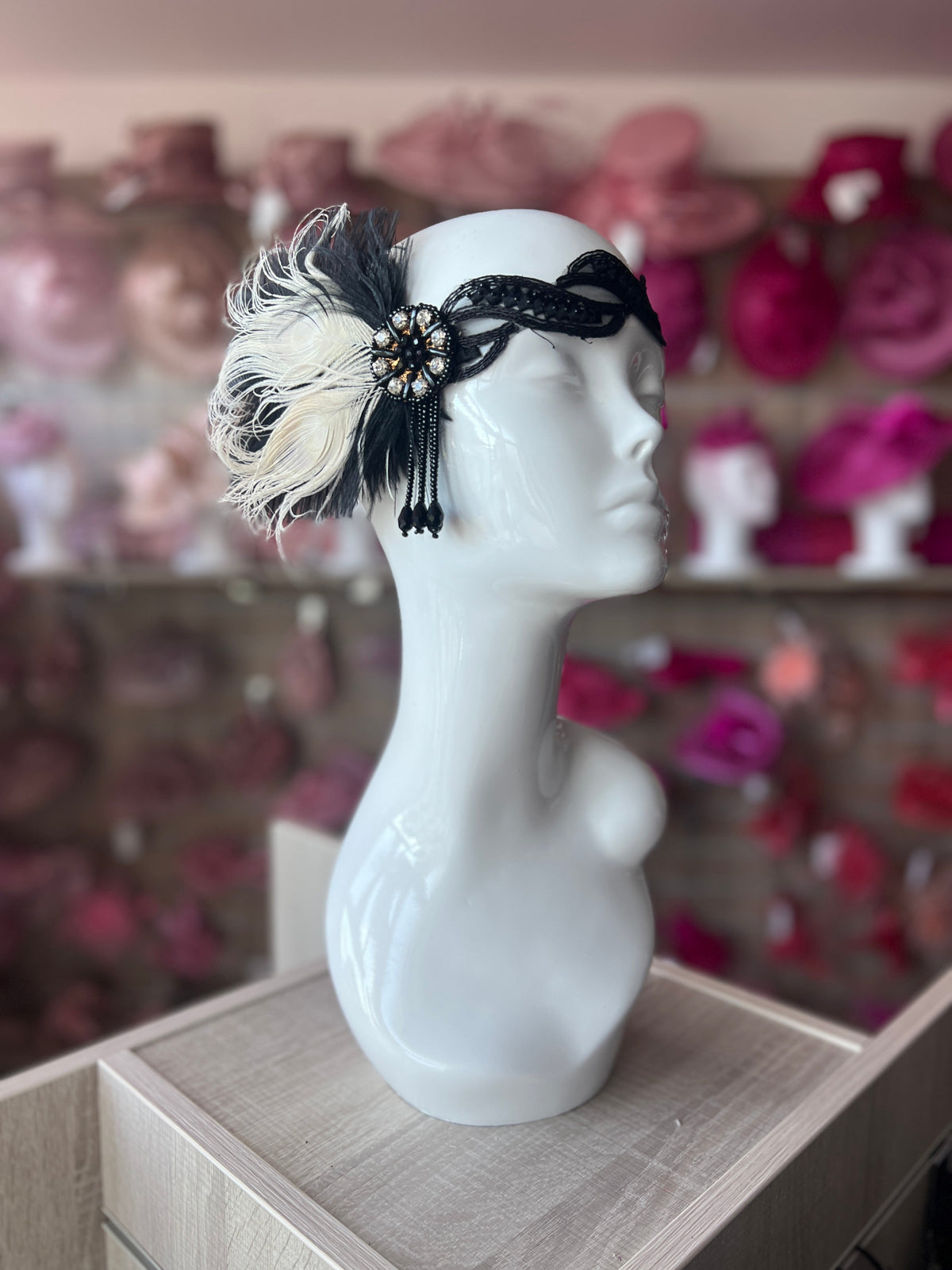Vintage Flapper Headpiece 1920s Headband - Black &amp; White-Fascinators Direct