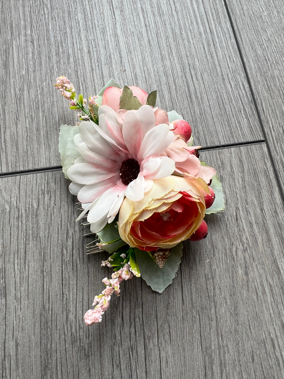 Vintage Floral &amp; Berry Hair Comb Pink-Fascinators Direct