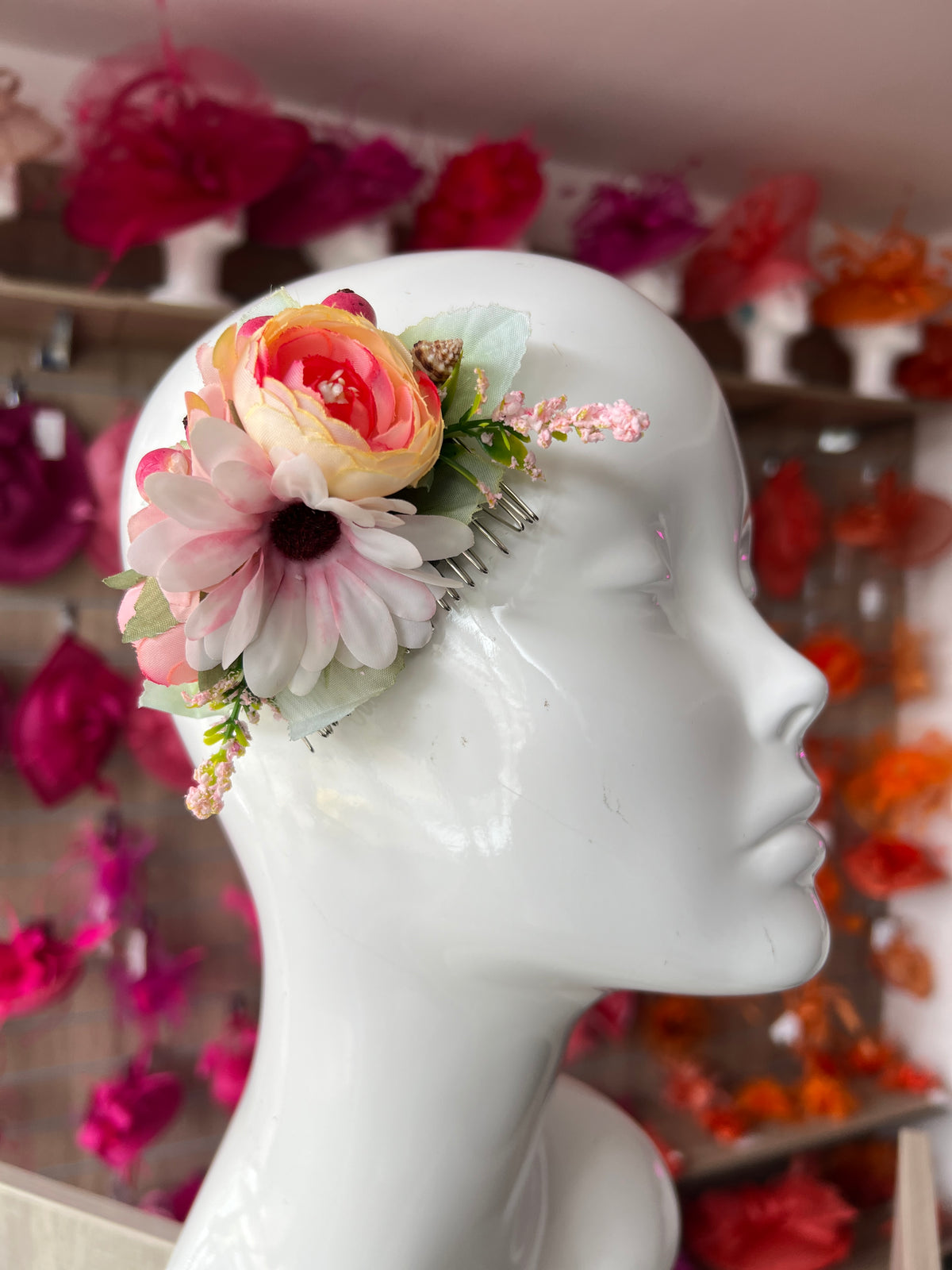 Vintage Floral &amp; Berry Hair Comb Pink-Fascinators Direct