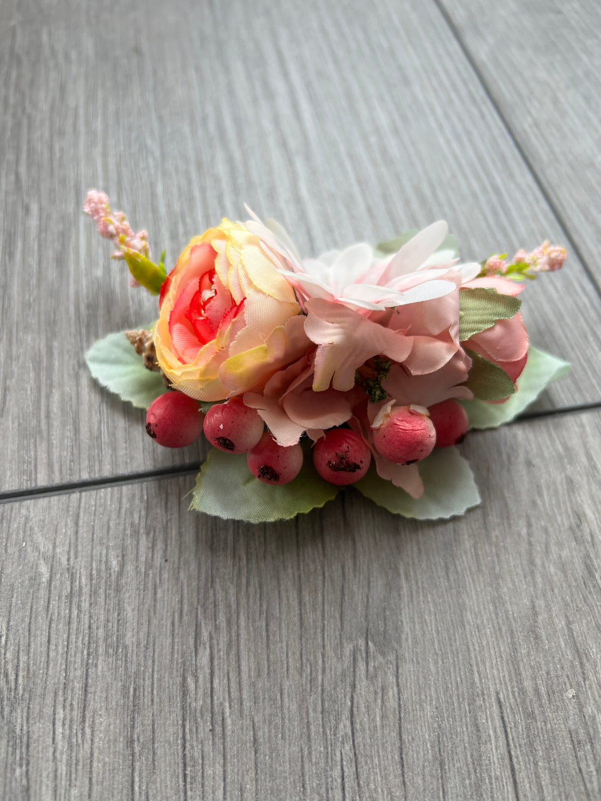 Vintage Floral &amp; Berry Hair Comb Pink-Fascinators Direct