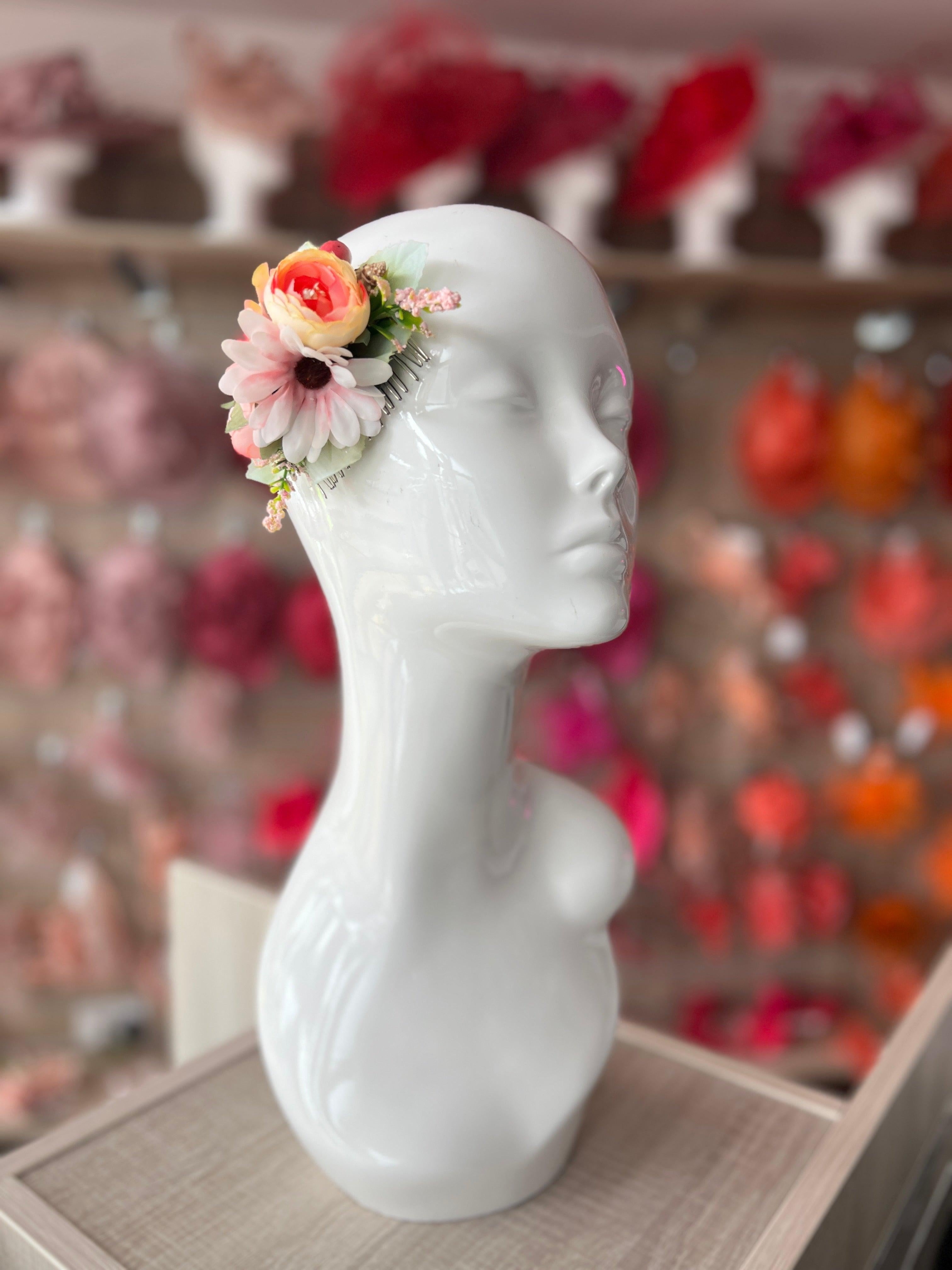Vintage Floral & Berry Hair Comb Pink display picture 1