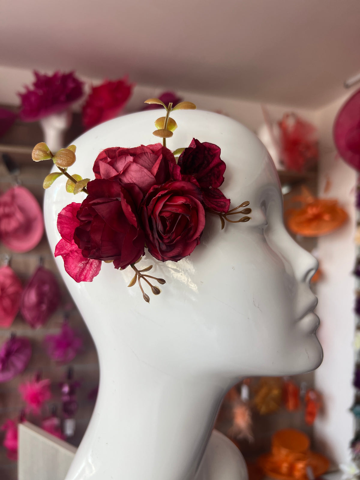 Vintage Floral Hair Clip Burgundy/Red-Fascinators Direct