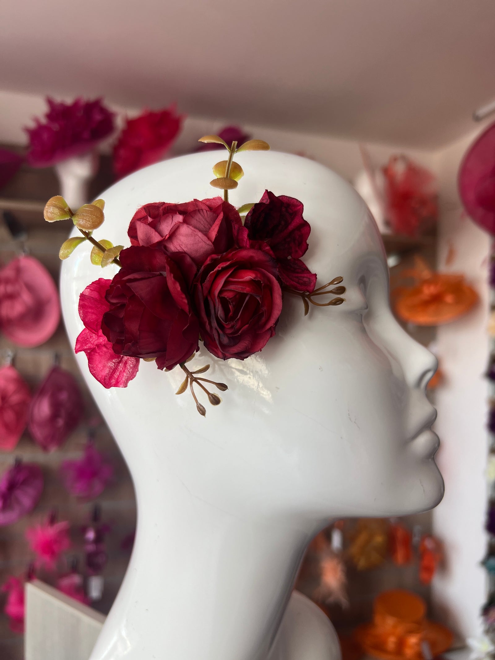 Vintage Floral Hair Clip Burgundy/Red-Fascinators Direct