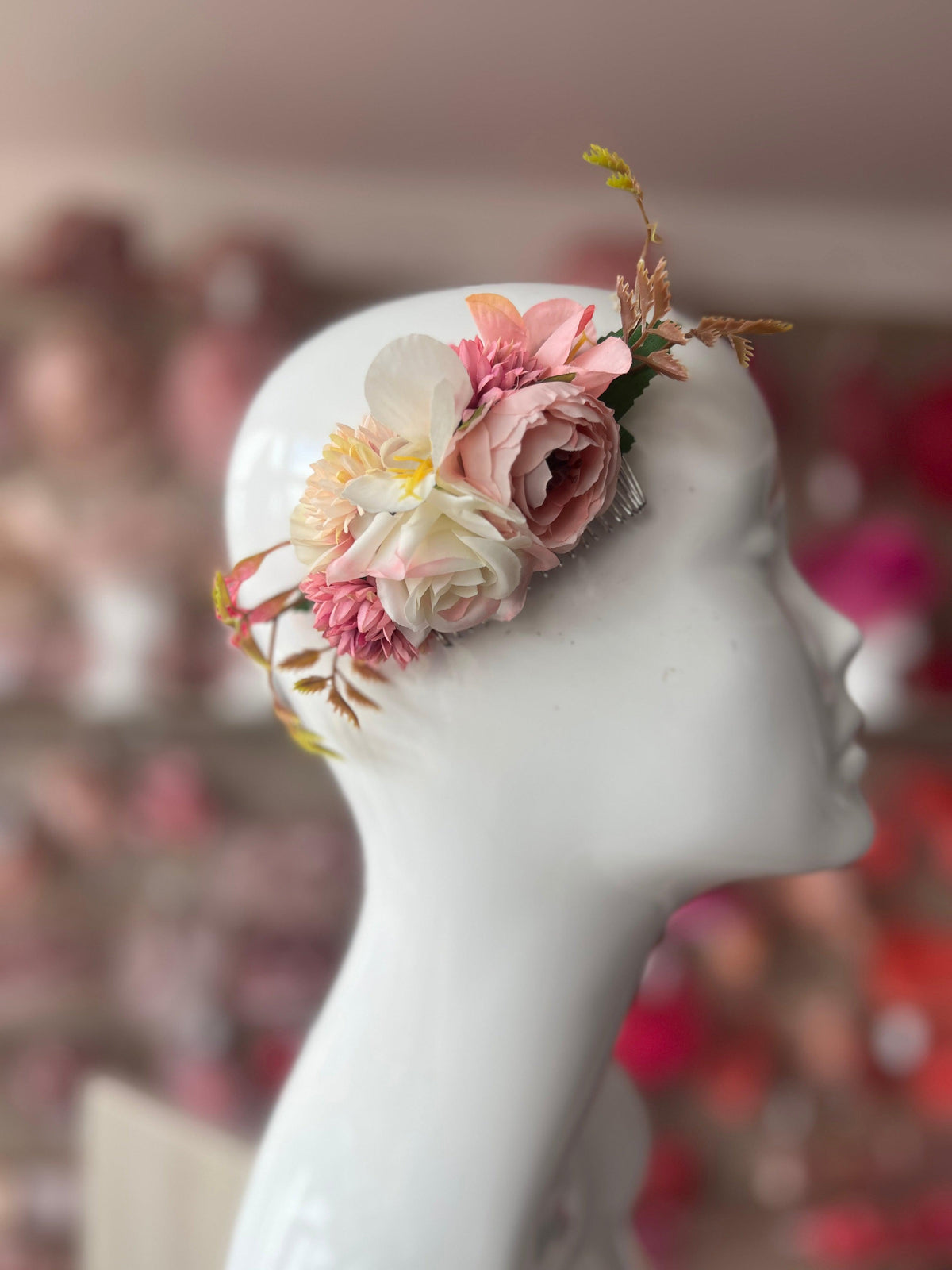 Vintage Floral Hair Comb Cream Ivory Pink-Fascinators Direct