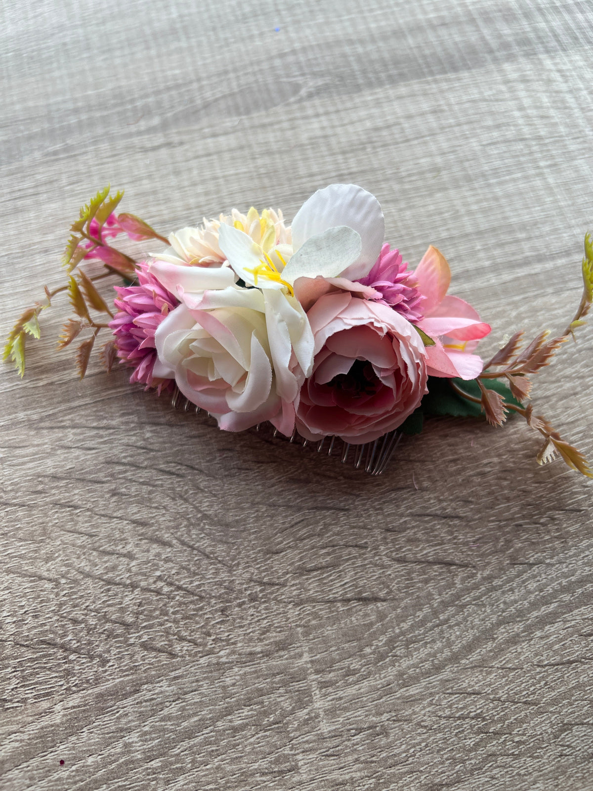 Vintage Floral Hair Comb Cream Ivory Pink-Fascinators Direct