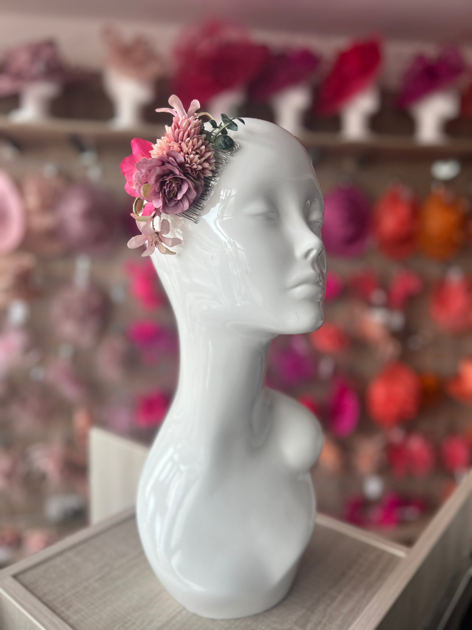 Vintage Floral Hair Comb Dusky Pink/Blush/Pink-Fascinators Direct