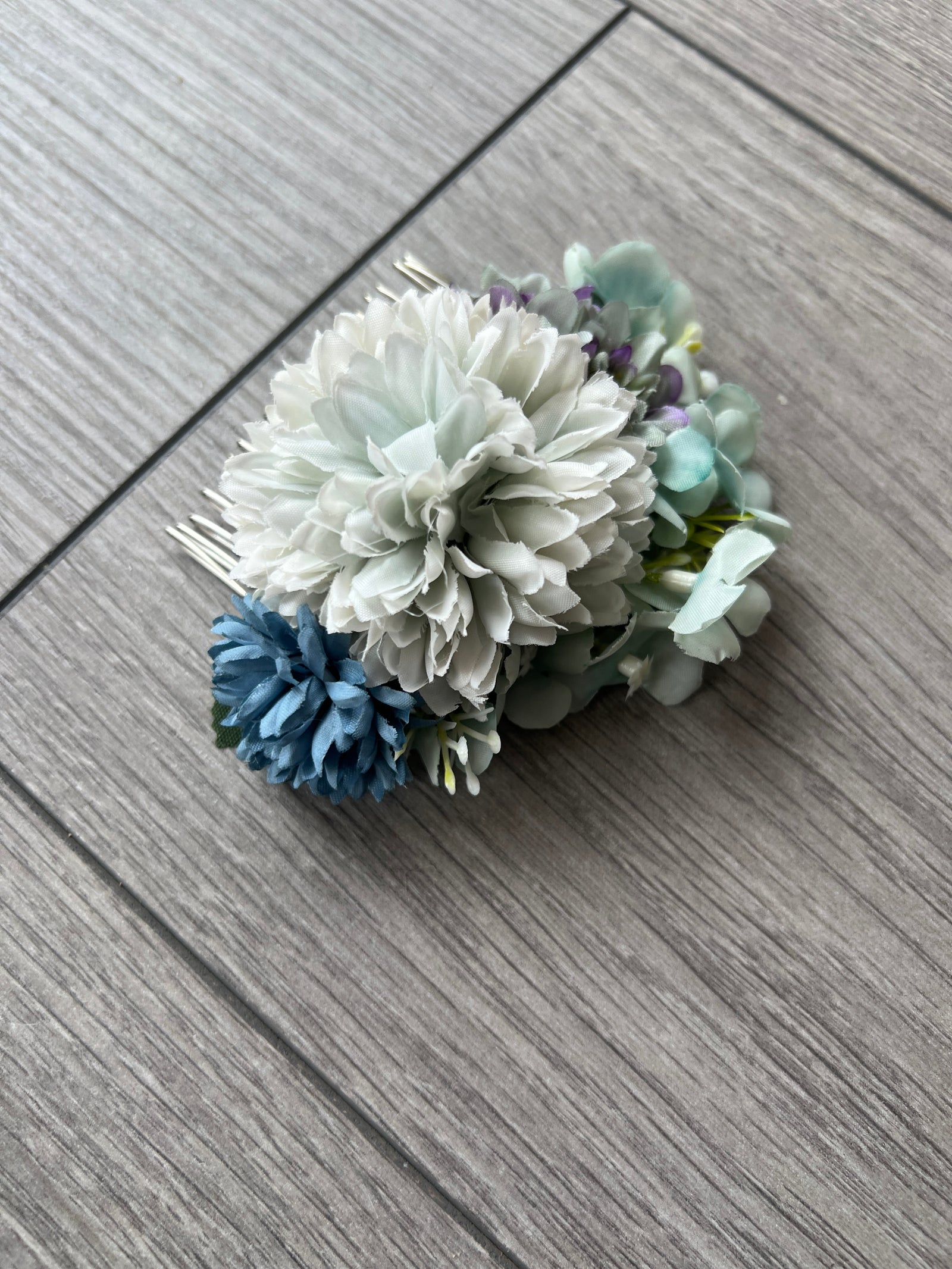 Vintage Floral Hair Comb Dusty Blue-Fascinators Direct