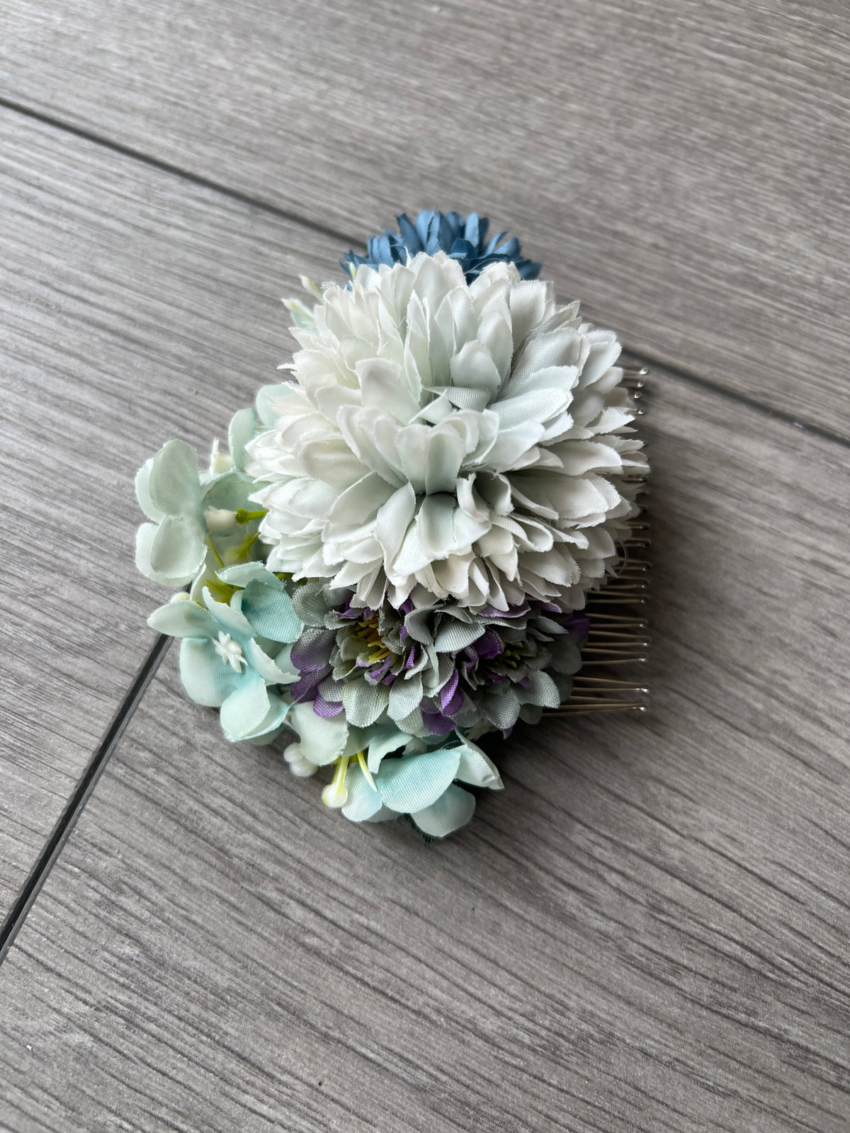 Vintage Floral Hair Comb Dusty Blue-Fascinators Direct