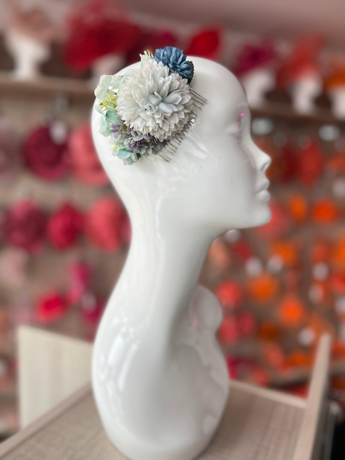 Vintage Floral Hair Comb Dusty Blue-Fascinators Direct