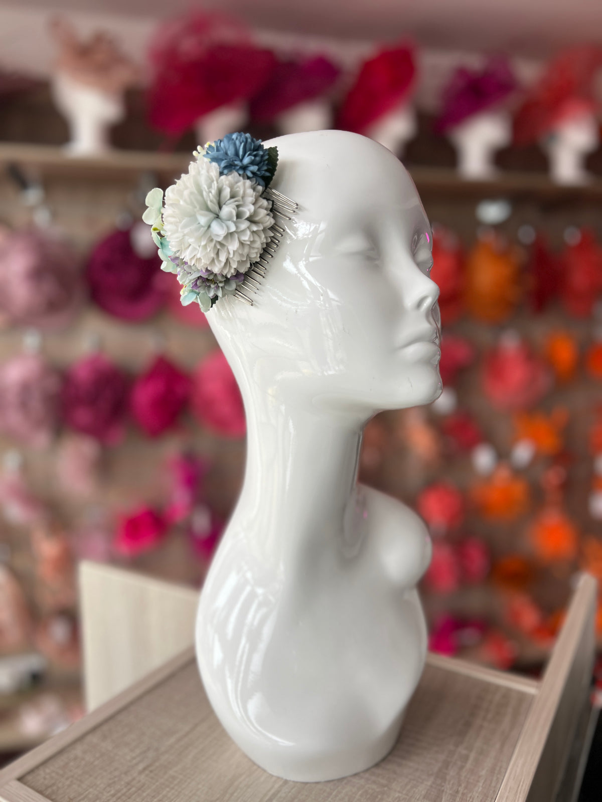 Vintage Floral Hair Comb Dusty Blue-Fascinators Direct