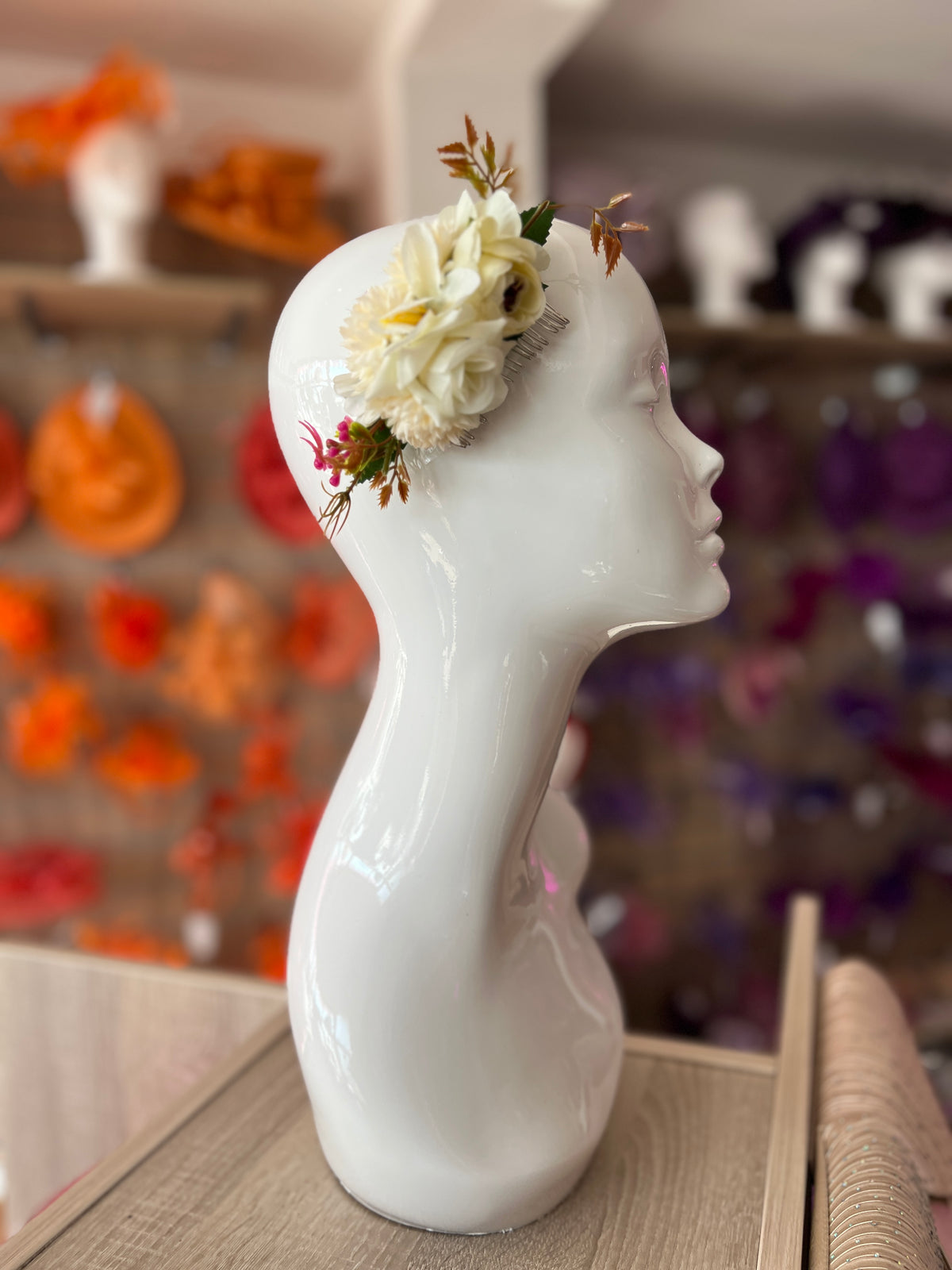 Vintage Floral Hair Comb Ivory Cream-Fascinators Direct